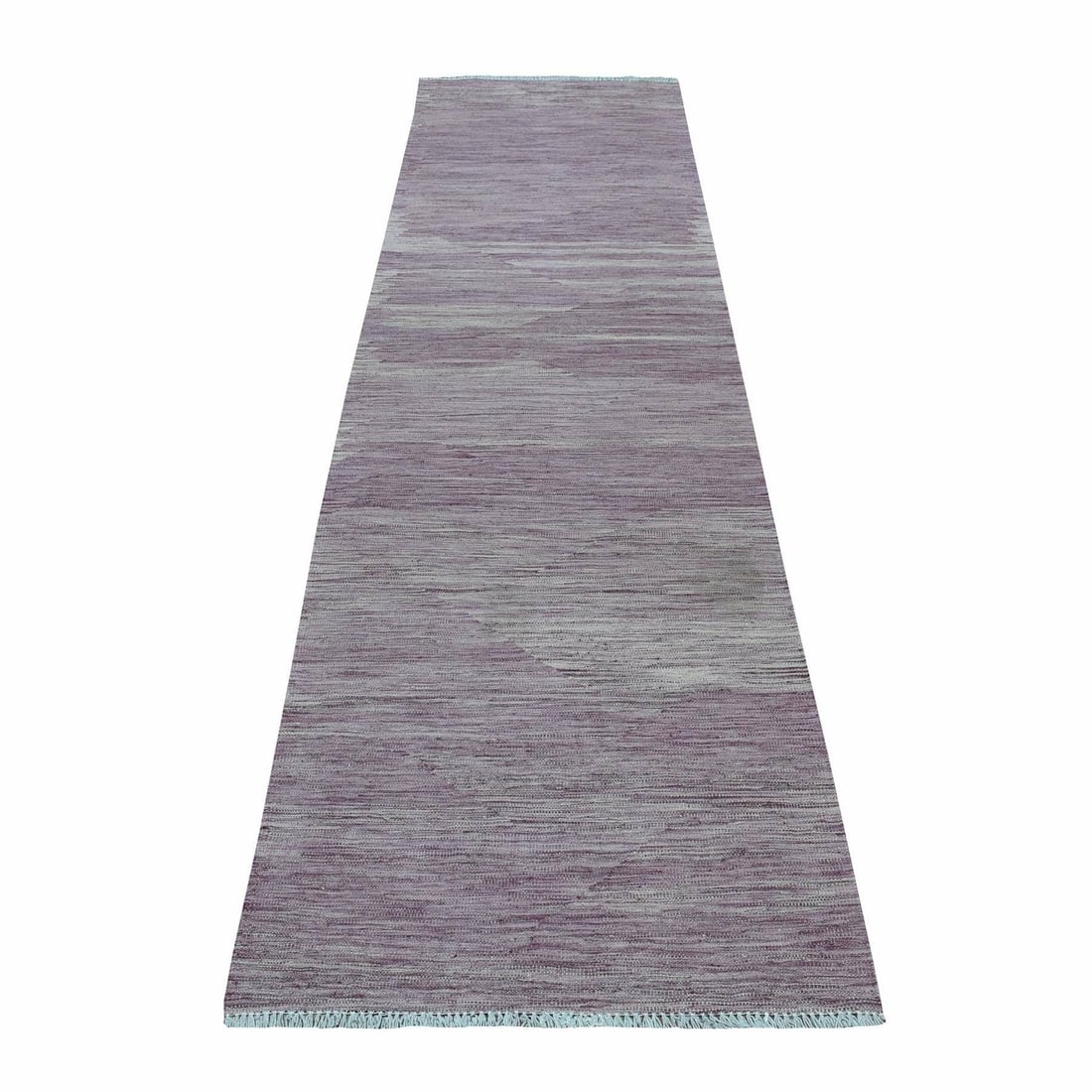 2'8"x10' Lavender Reversible Kilim Pure Wool Hand Woven Runner Rug: 2'8"x10' Lavender Reversible Kilim Pure Wool Hand Woven Runner Rug 100% pure wool, this reversible kilim runner rug boasts a stunning lavender hue and measures 2'8" x 10'. The 32" width provides ample