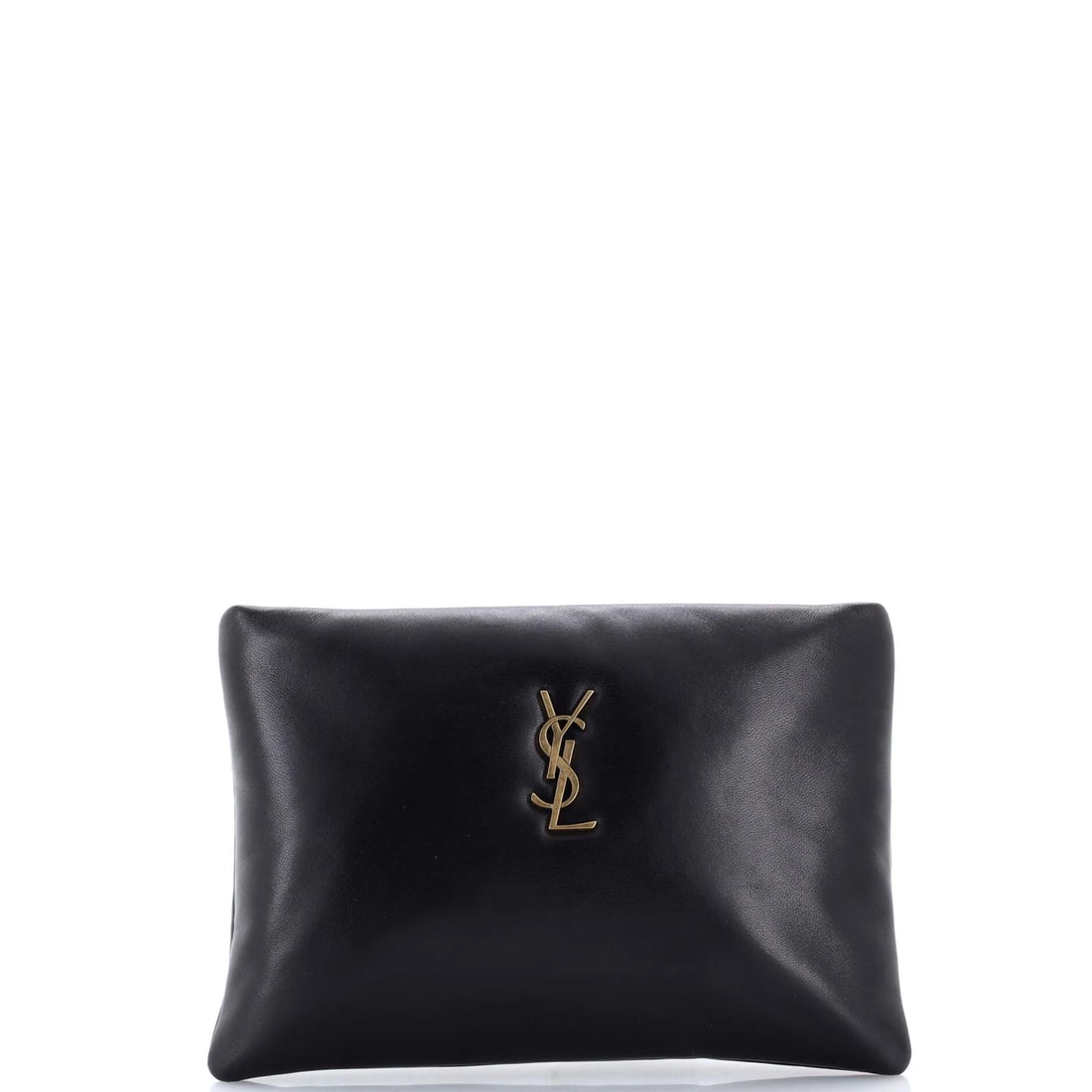 Zip pouch in leather small by Saint Laurent: Zip pouch in leather small by Saint Laurent Small leather zip pouch by Saint Laurent, featuring black exterior and interior with gold hardware. The Calypso design boasts a classic style, while the hea