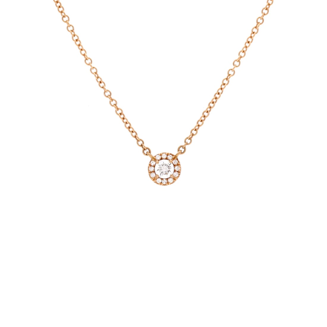 Soleste Round Pendant Necklace Tiffany Rose Gold with Diamonds: Soleste Round Pendant Necklace Tiffany Rose Gold with Diamonds Soleste Round Pendant Necklace Tiffany Rose Gold with Diamonds features a stunning 18K rose gold setting, adorned with diamonds. The neck