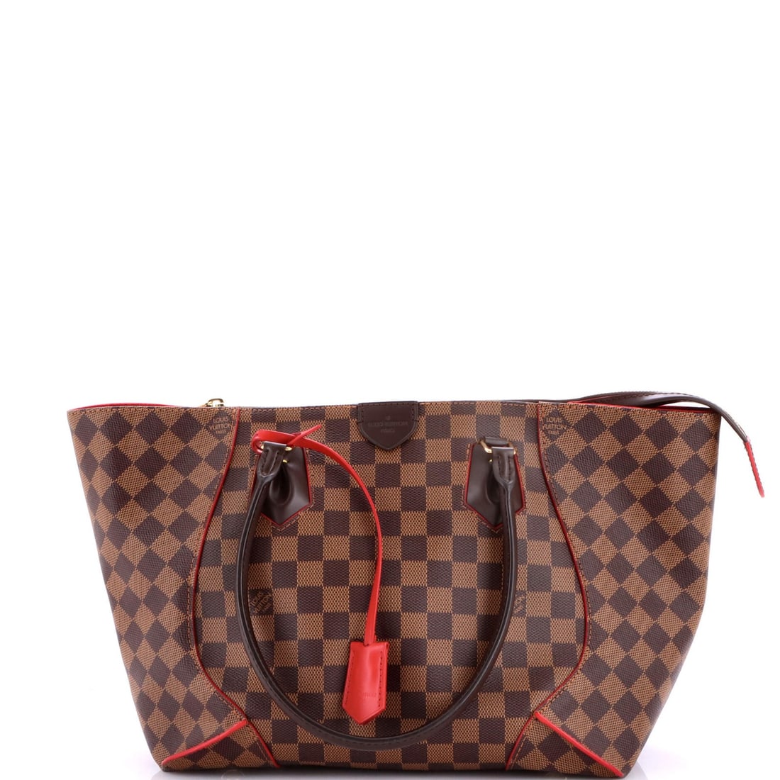 Louis Vuitton Caissa Tote Damier MM: Louis Vuitton Caissa Tote Damier MM Brown Louis Vuitton Caissa Tote Damier MM in excellent condition, featuring minor creases on the exterior and scuffs on the handles. The interior boasts a striking 