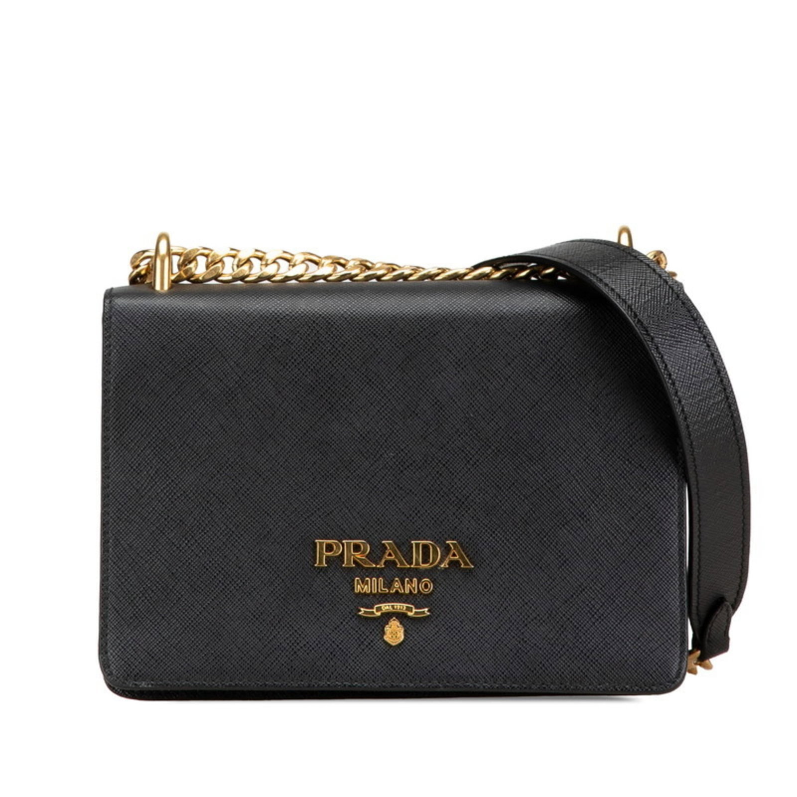 Prada Shoulder Bag Leather: Prada Shoulder Bag Leather Saffiano leather construction provides durability and sophistication to this sleek black shoulder bag, measuring 14cm x 20cm x 7cm. Made from premium leather, its classic de