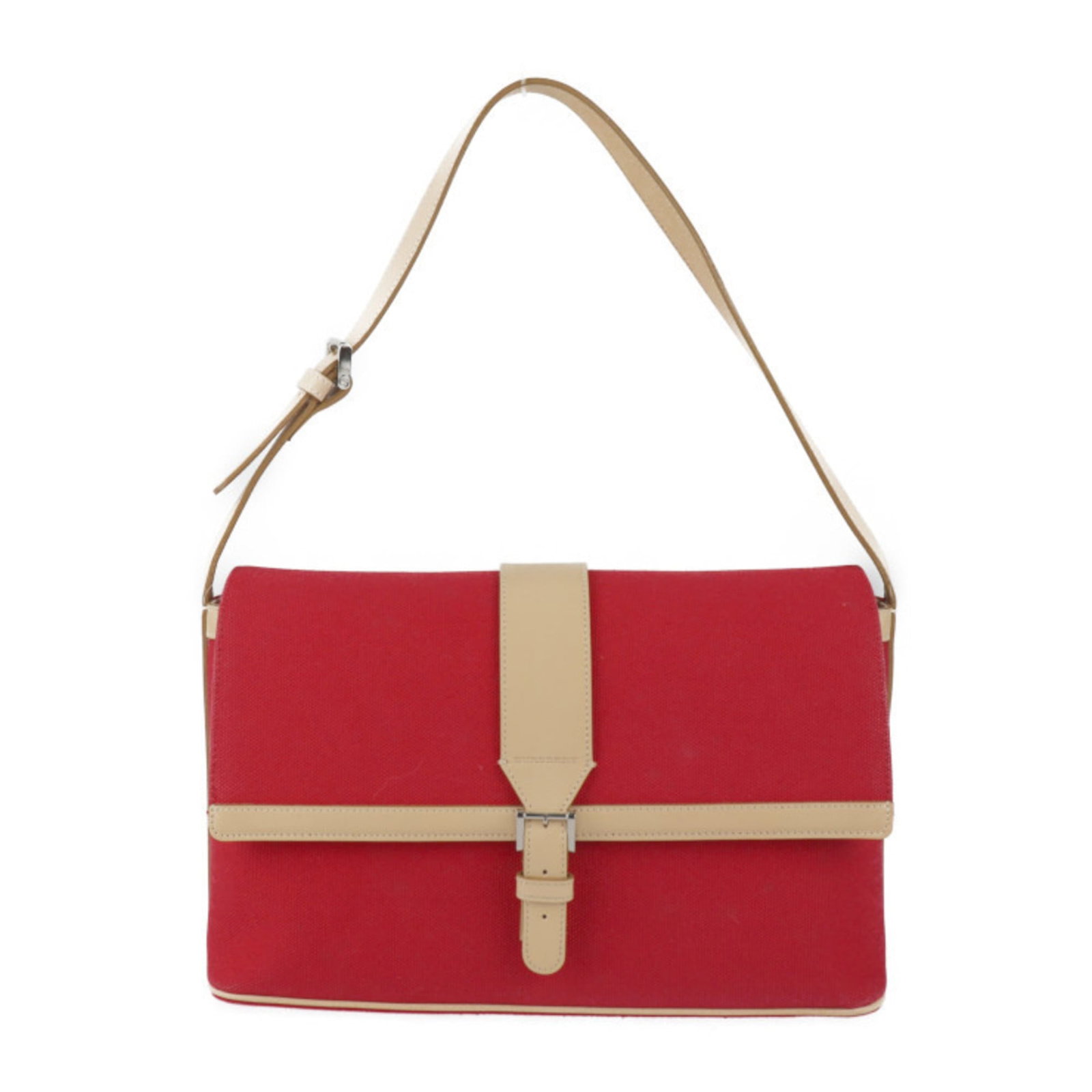 Burberry Handbag Shoulder Bag Tote Bag Canvas Leather: Burberry Handbag Shoulder Bag Tote Bag Canvas Leather Canvas and leather combine in this classic Burberry shoulder bag, available in beige with red accents. The silver hardware adds a touch of sophist