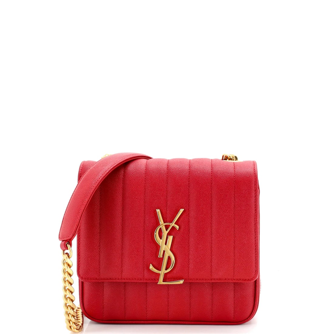 Saint Laurent Vicky Crossbody Bag Vertical Quilted Grainy Leather Medium: Saint Laurent Vicky Crossbody Bag Vertical Quilted Grainy Leather Medium The Saint Laurent Vicky Crossbody Bag Vertical Quilted Grainy Leather Medium features a striking vertical quilted design in ric