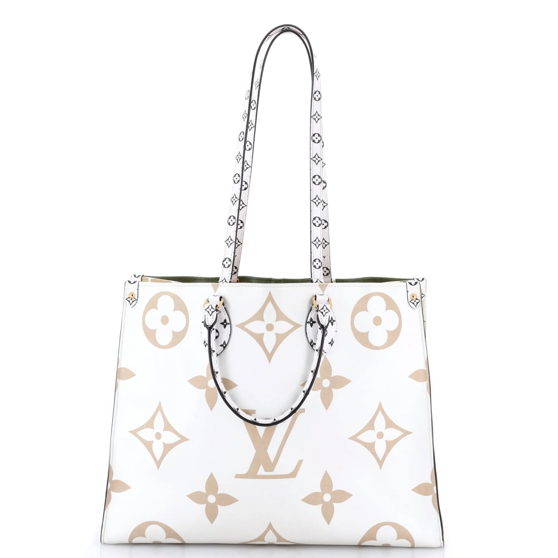 Louis Vuitton OnTheGo Tote Limited Edition Colored Monogram Giant GM: Louis Vuitton OnTheGo Tote Limited Edition Colored Monogram Giant GM This Louis Vuitton OnTheGo Tote Limited Edition Colored Monogram Giant GM features a unique green, neutral, and white exterior