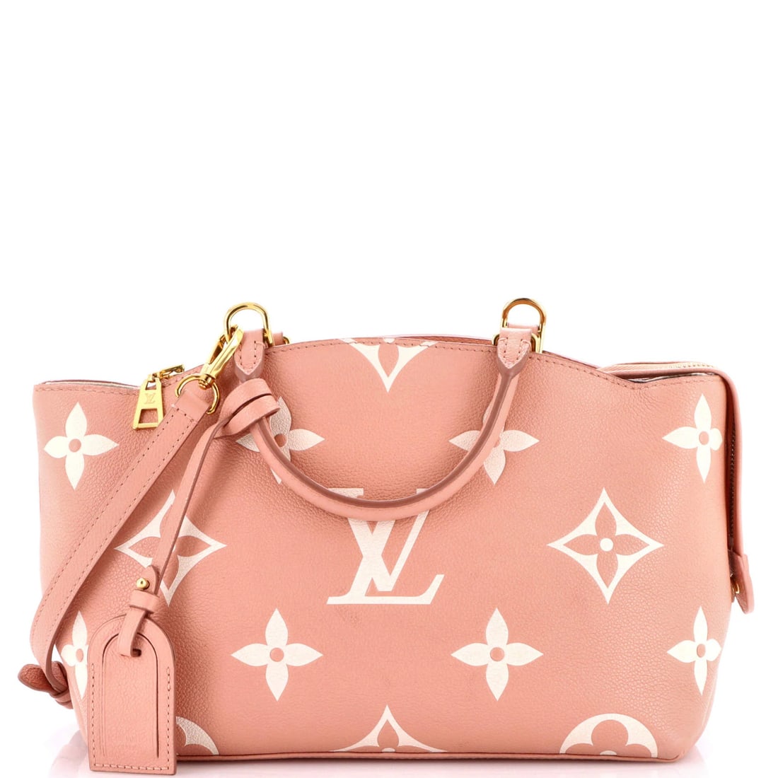 Louis Vuitton Petit Palais Handbag Bicolor Monogram Empreinte Giant: Louis Vuitton Petit Palais Handbag Bicolor Monogram Empreinte Giant Pink leather exterior with Bicolor Monogram Empreinte Giant design, featuring top handle and gold hardware. This Louis Vuitton Petit