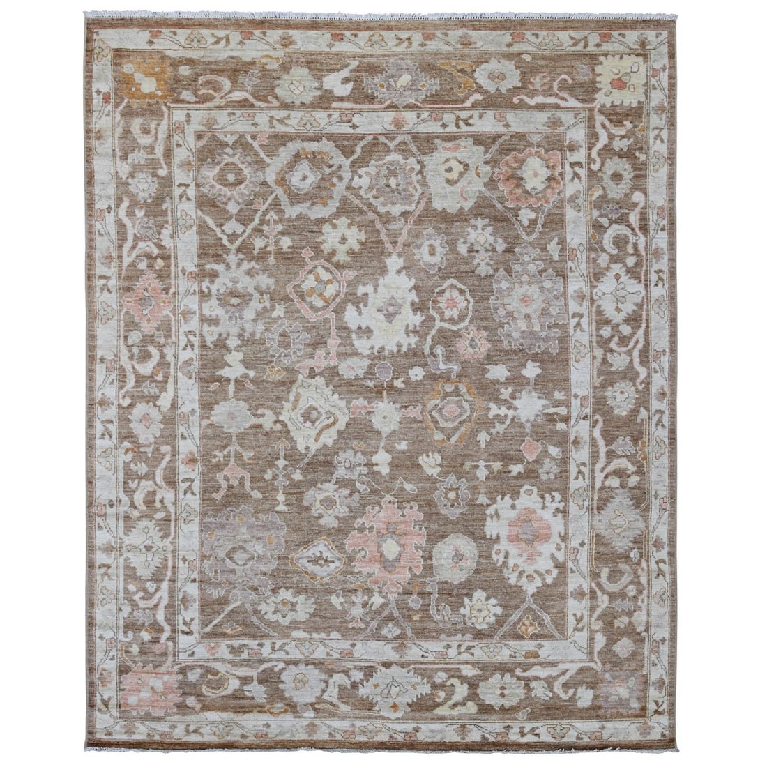 7'8"x9'9" Brown Afghan Angora Oushak Hand Knotted Pure Wool Oriental Rug: 7'8"x9'9" Brown Afghan Angora Oushak Hand Knotted Pure Wool Oriental Rug 7'8"x9'9" Brown Afghan Angora Oushak Hand Knotted Pure Wool Oriental Rug - A stunning, hand-knotted wool rug from Afghanistan, 
