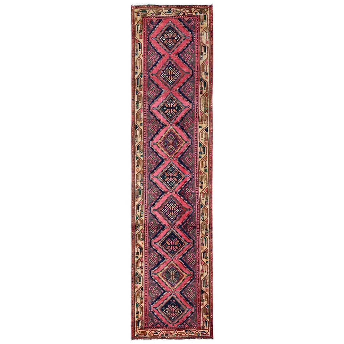 2'8"x10'4" Pink Vintage Zoroastrian Amadan Wool Hand Knotted Runner Rug (1 of 7)