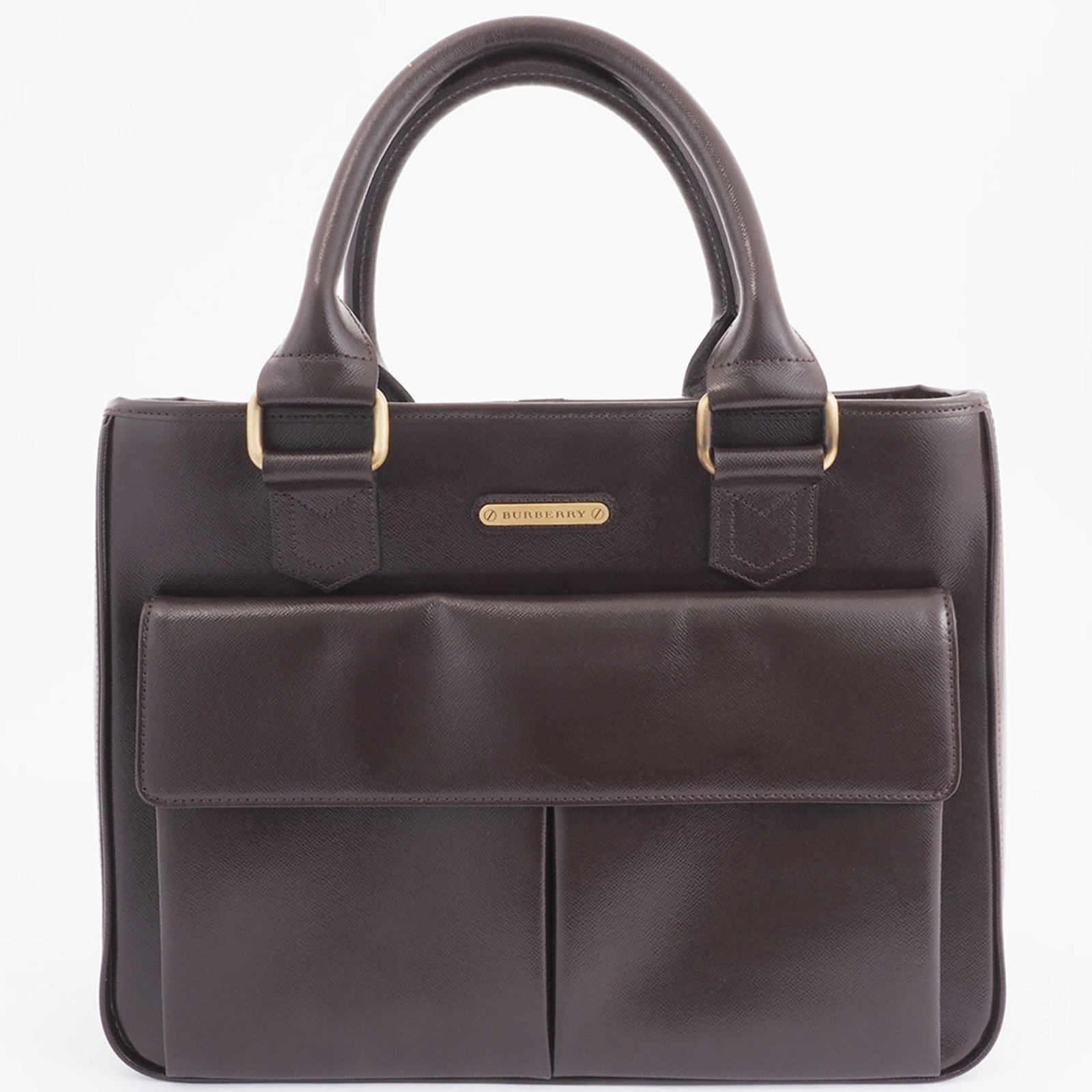 Handbag leather Burberry: Handbag leather Burberry This genuine Burberry handbag features high-quality leather construction, with a classic brown color and open closure. Measuring 26cm x 34cm x 12cm, it has a spacious interior
