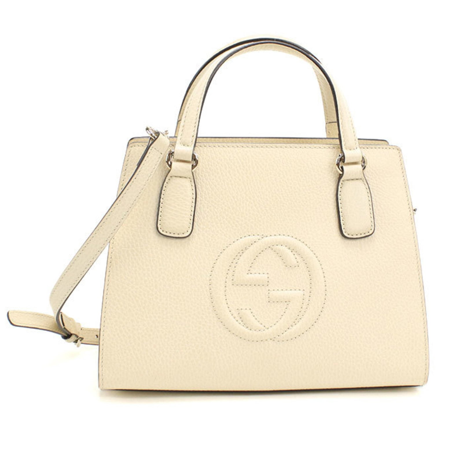Handbag Leather Gucci: Handbag Leather Gucci This luxurious Gucci handbag features rich, ivory leather and elegant gold hardware, showcasing the iconic Italian brand's signature style. Crafted with attention to detail, its 