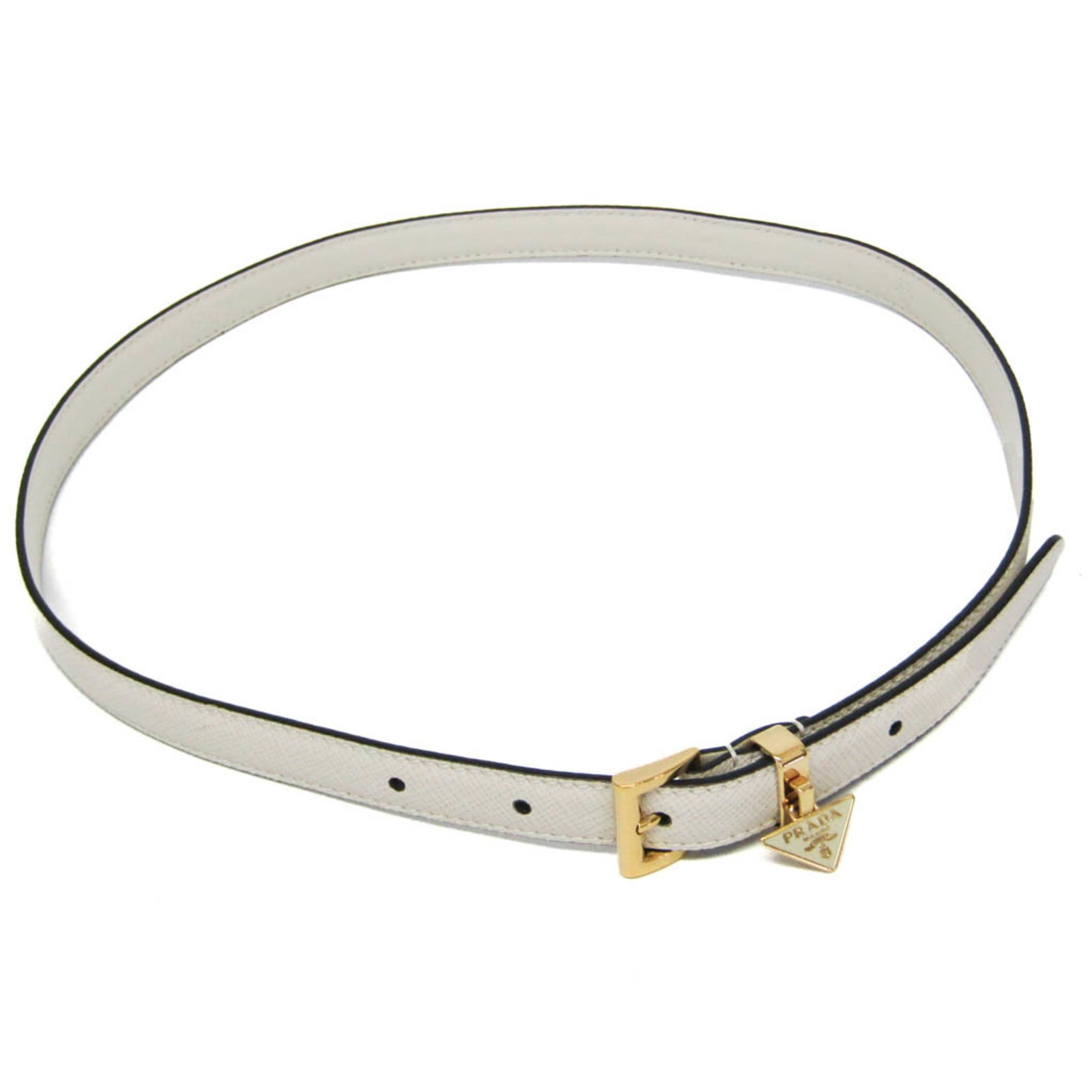 Standard Belt by Prada: Standard Belt by Prada Standard belt by Prada, crafted from high-quality white leather with five adjustable holes and a sleek buckle. Measuring 65-75cm in length, this classic design features a
