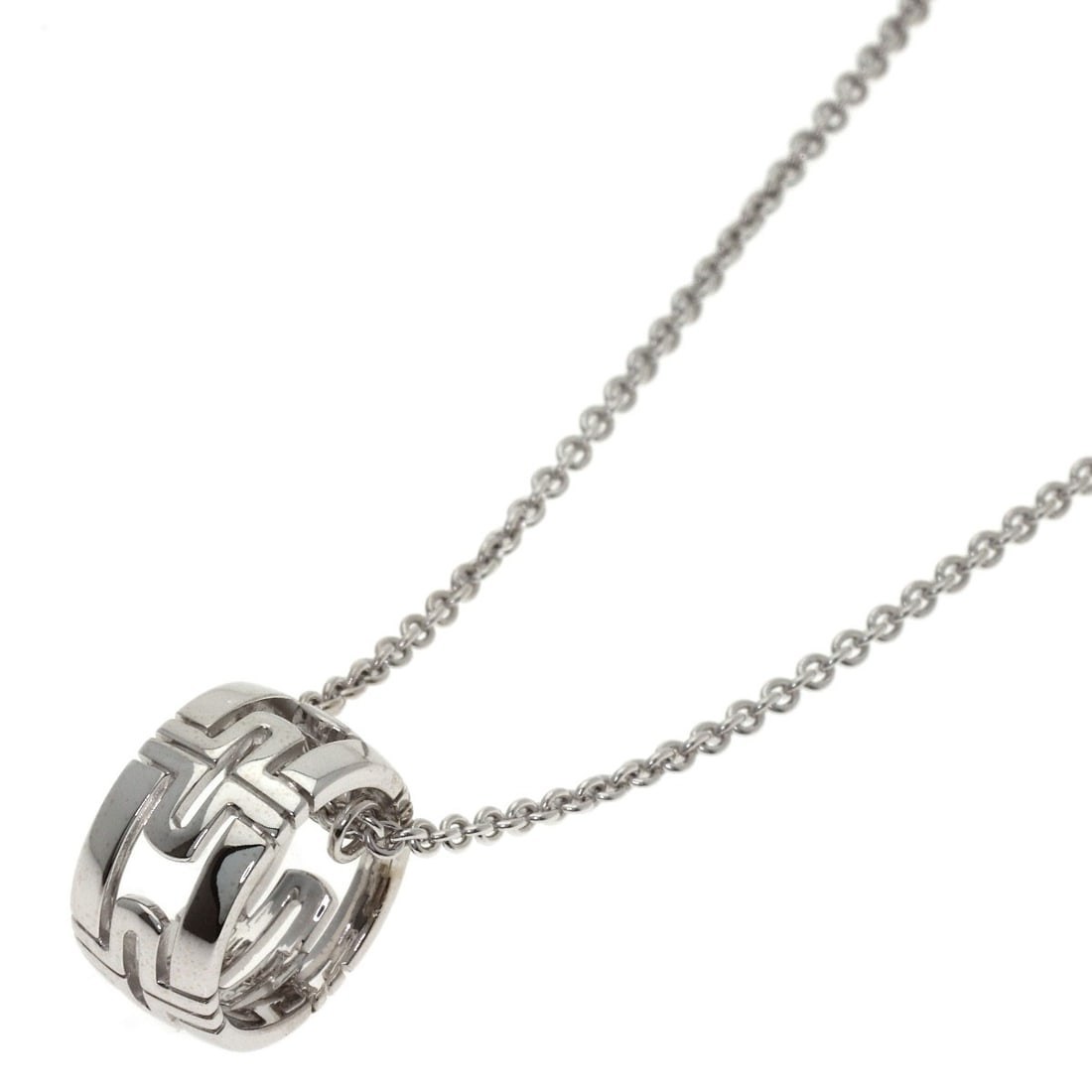 Bvlgari Parentesi Necklace K18 White Gold: Bvlgari Parentesi Necklace K18 White Gold Bvlgari's Parentesi Necklace shines in K18 White Gold, its sleek design crafted from high-purity gold. This elegant necklace measures 17.3 inches in length, o