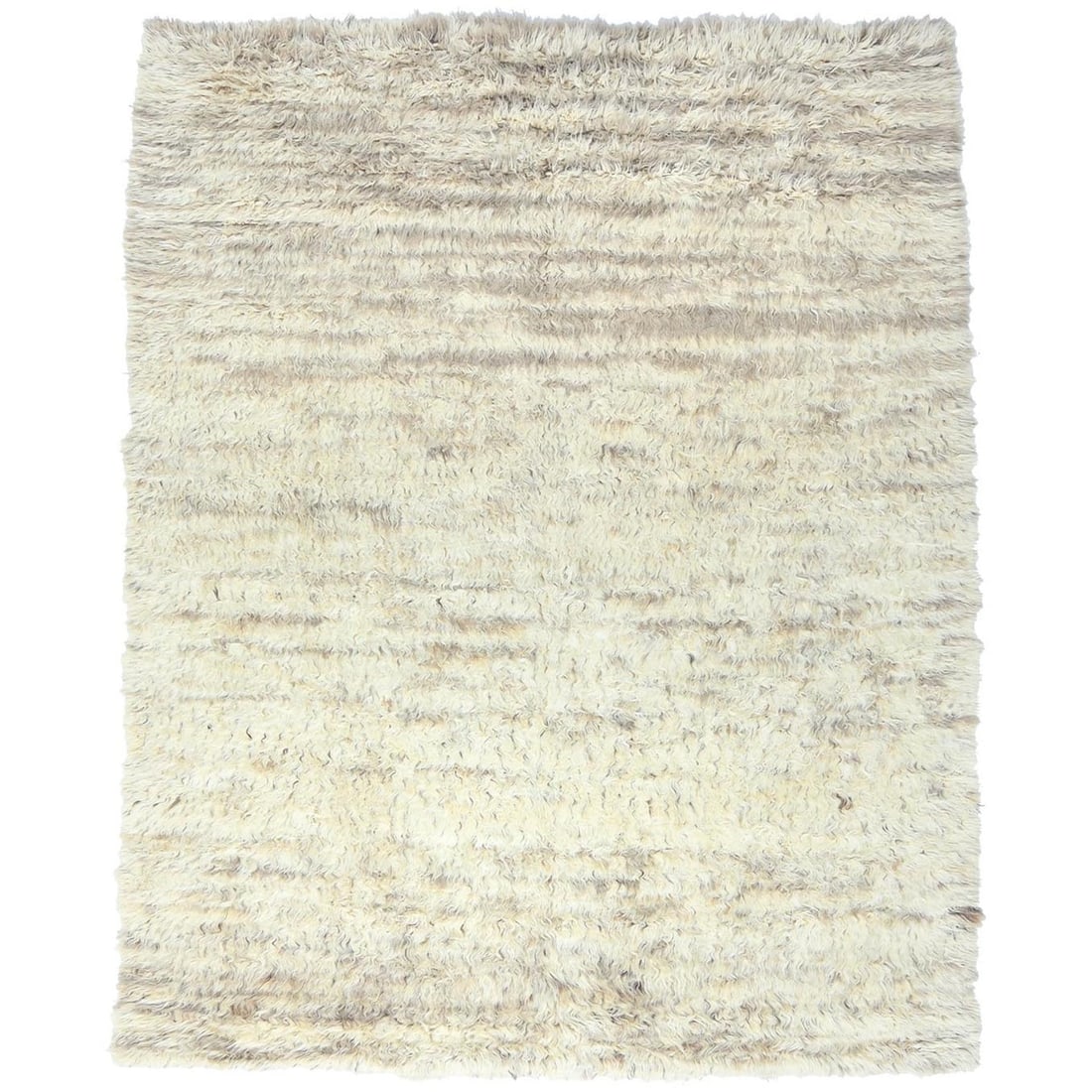 8'1"x10'1" Ivory Moroccan Berber Soft Wool Hand Knotted Oriental Rug: 8'1"x10'1" Ivory Moroccan Berber Soft Wool Hand Knotted Oriental Rug Softly glowing ivory hues adorn the rectangular field of this exquisite Berber-style Moroccan rug, expertly hand-knotted from high-