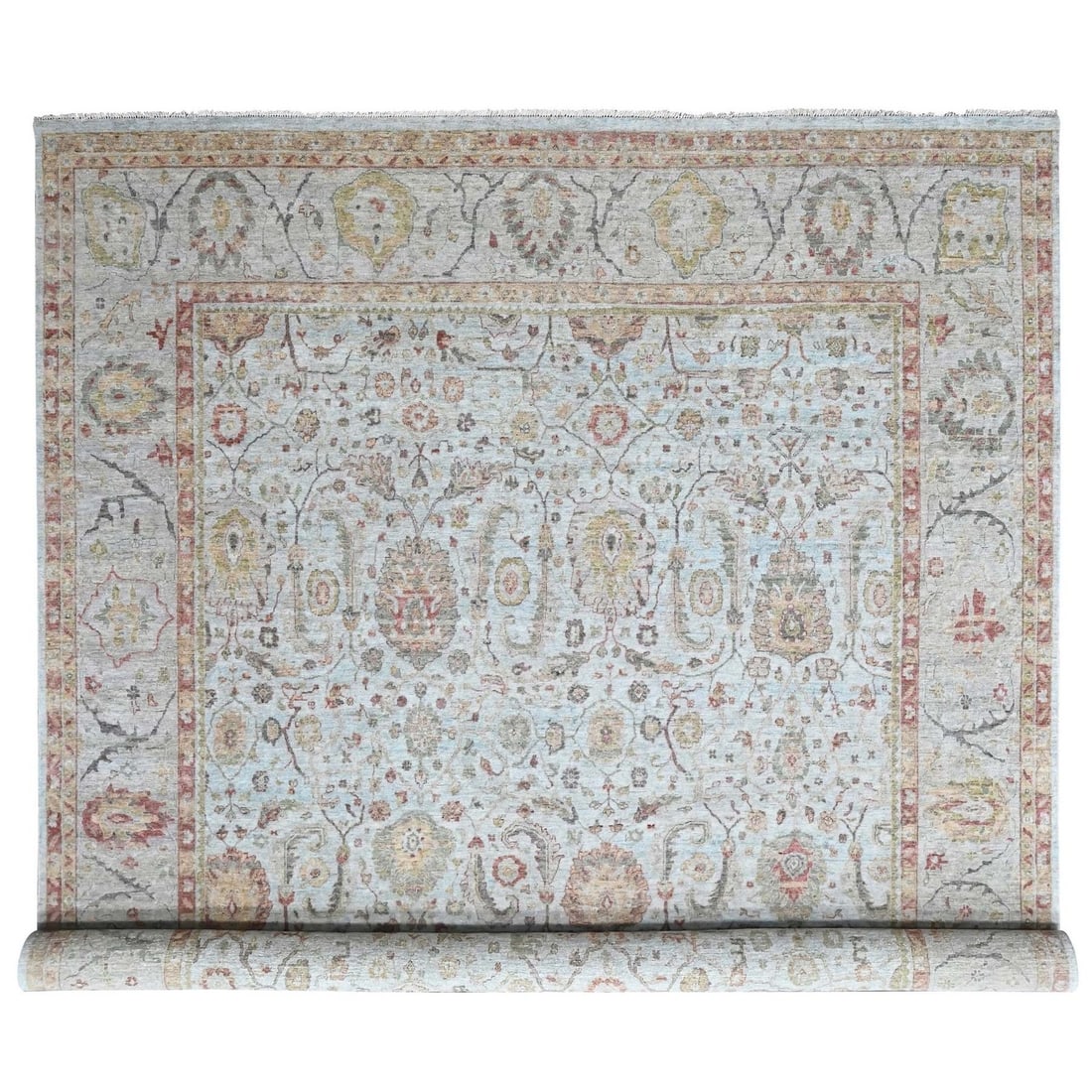 12'x15' Light Gray Hand Knotted Ziegler Mahal Design Wool XL Oriental Rug: 12'x15' Light Gray Hand Knotted Ziegler Mahal Design Wool XL Oriental Rug 12'x15' Light Gray Hand Knotted Ziegler Mahal Design Wool XL Oriental Rug features an all-over regional design with a subtle g
