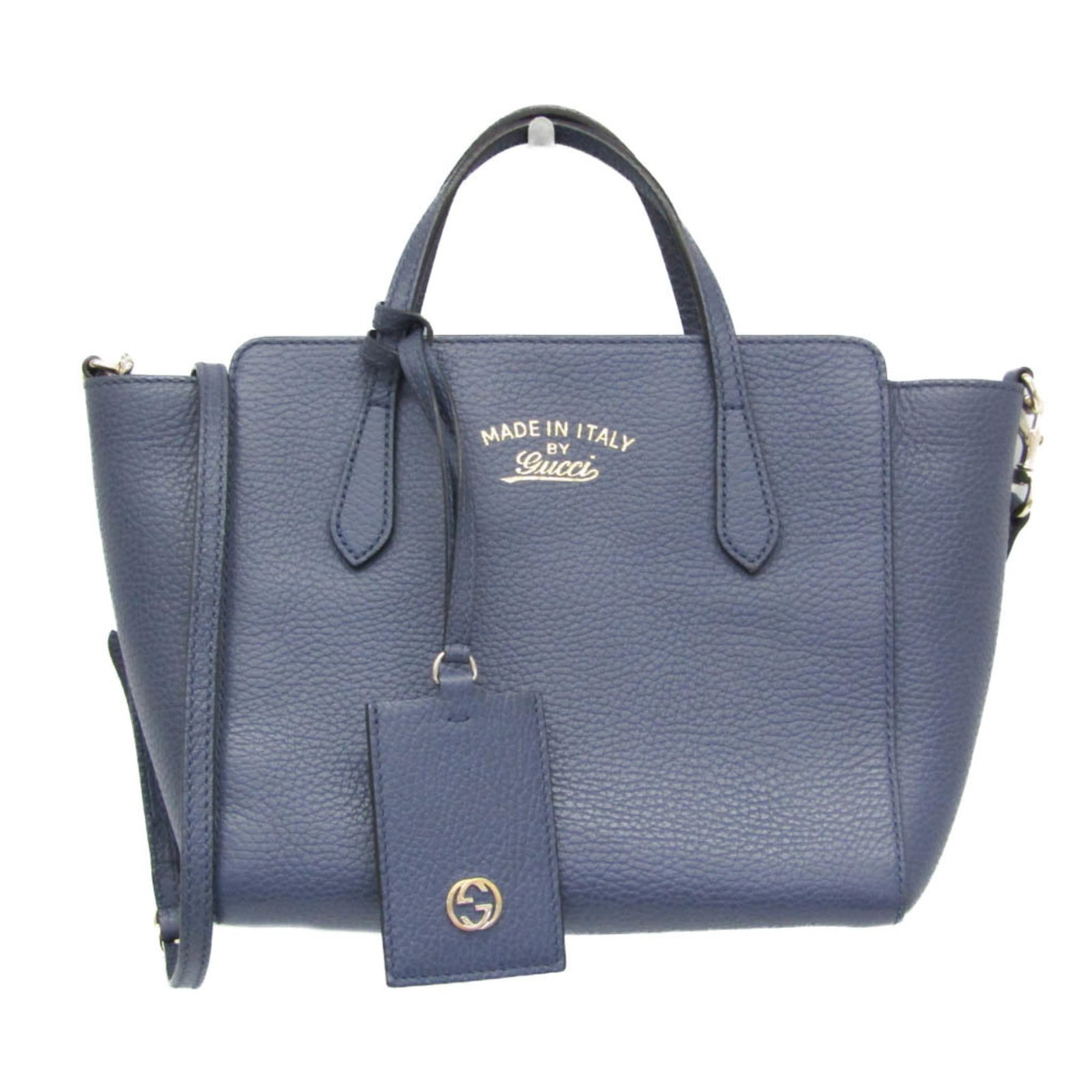 Handbag Leather Gucci Bag Shoulder: Handbag Leather Gucci Bag Shoulder This stunning Gucci Swing shoulder bag boasts sleek, blue leather and champagne gold hardware. Featuring an adjustable strap for a customizable fit, it also includes