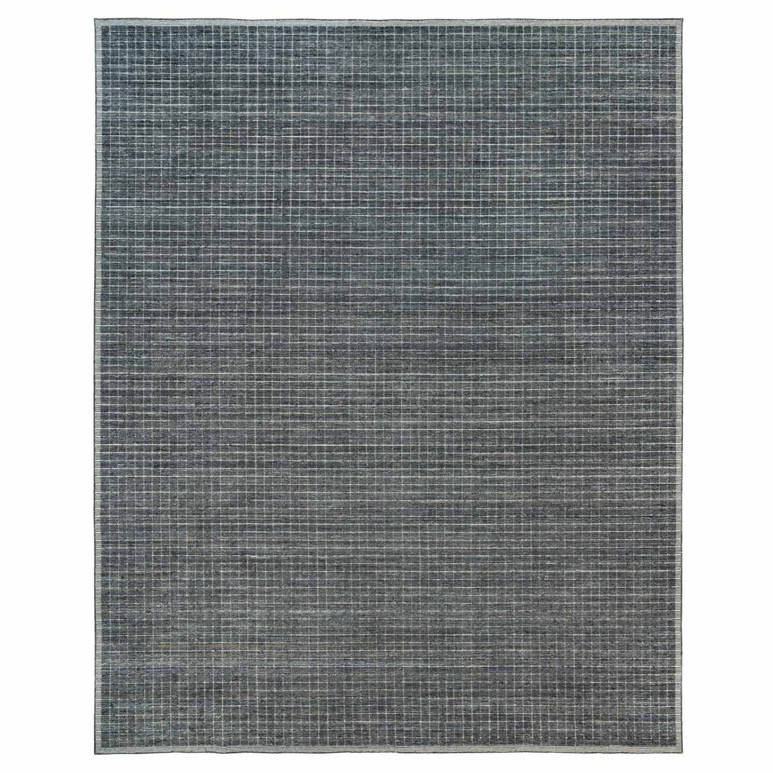 12'x14'9" Gray Loomed Knotted Modern Box Design Pure Wool Oversized Rug: 12'x14'9" Gray Loomed Knotted Modern Box Design Pure Wool Oversized Rug This stunning 12'x14'9" gray loomed knotted modern box design pure wool oversized rug boasts a unique flatweave construction and