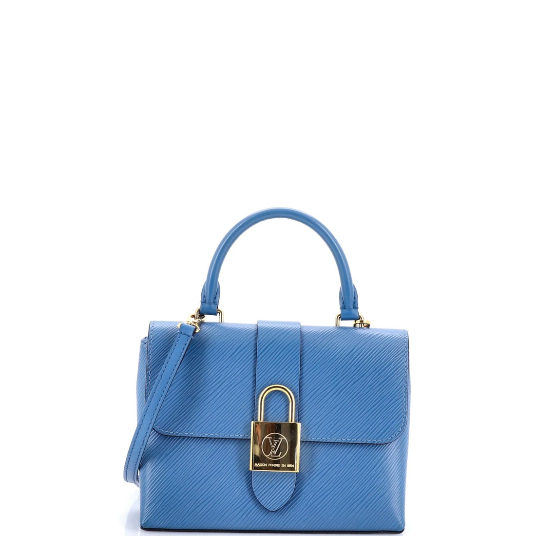 Louis Vuitton Locky Handbag Epi Leather BB: Louis Vuitton Locky Handbag Epi Leather BB The Louis Vuitton Locky Handbag Epi Leather BB boasts sleek, blue exterior with gold hardware, featuring the iconic Epi leather finish. With its cross-body d