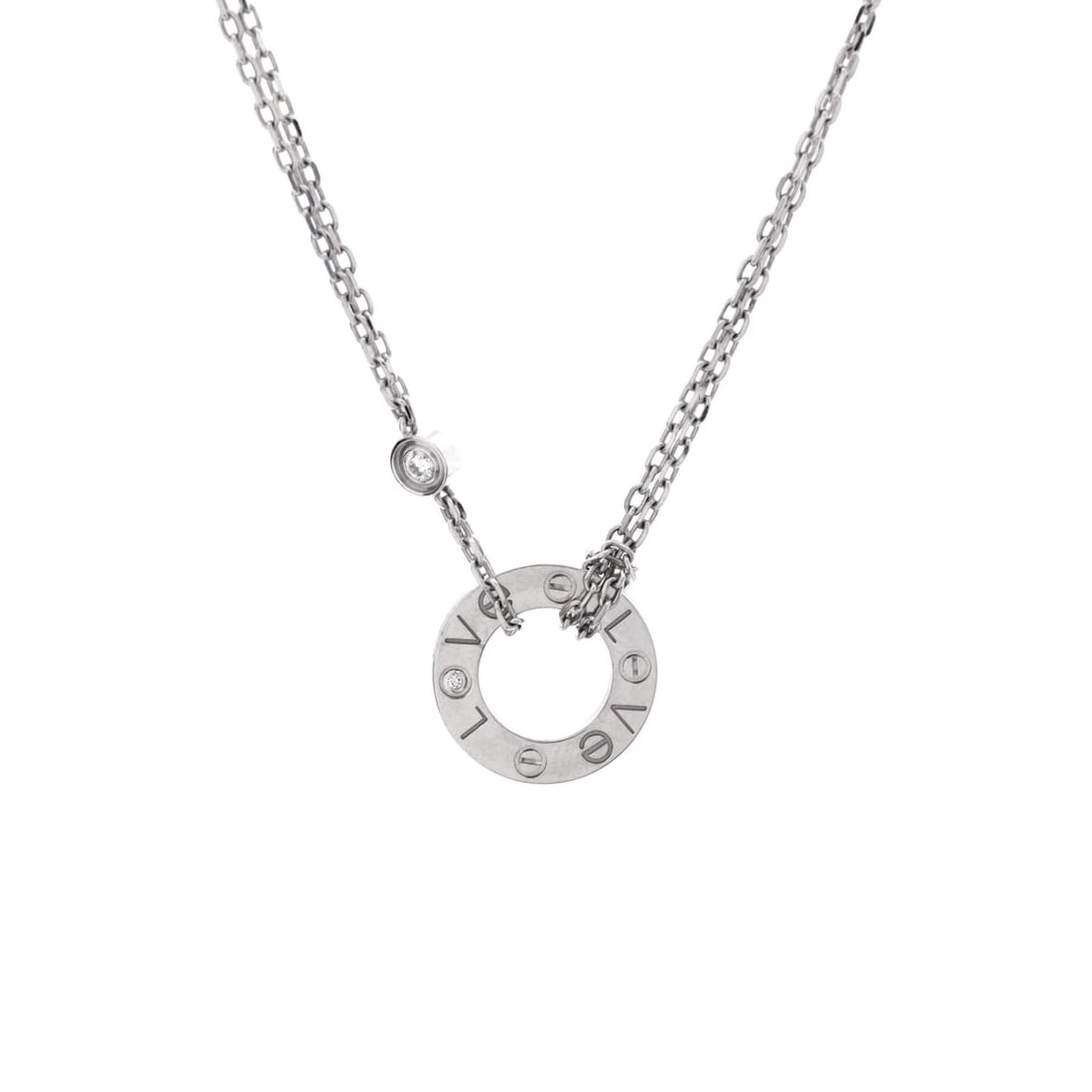 Diamonds Cartier 2 18K White Gold Necklace Pendant Love: Diamonds Cartier 2 18K White Gold Necklace Pendant Love 18K White Gold Cartier Love Necklace Pendant with Two Diamonds. This exquisite necklace features two diamonds set in an 18K white gold pendant, 