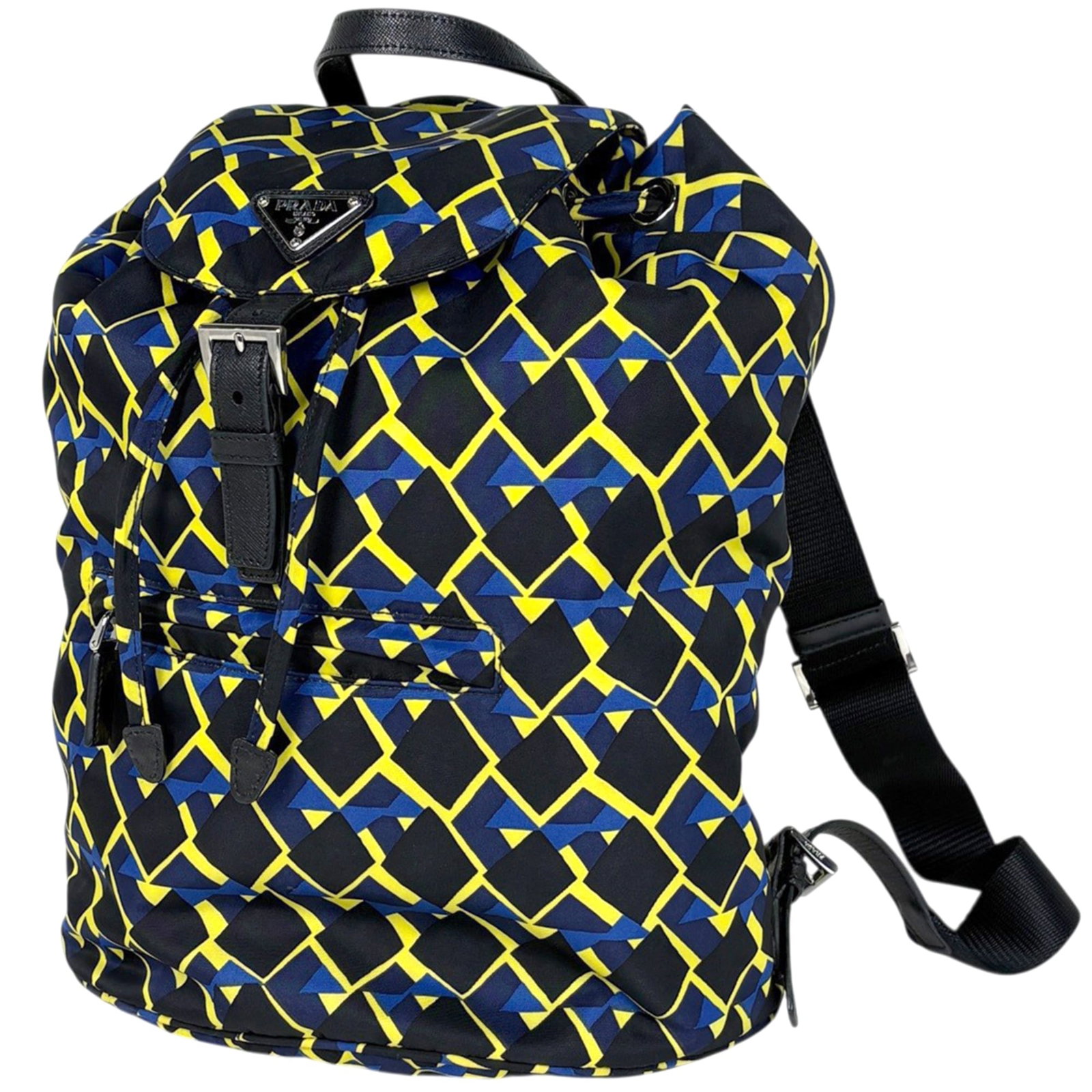 Backpack Nylon Leather by Prada: Backpack Nylon Leather by Prada Prada's Backpack Nylon Leather boasts sleek, modern design with a versatile combination of nylon and leather materials. The compact size at 36cm x 26cm x 14cm makes it 