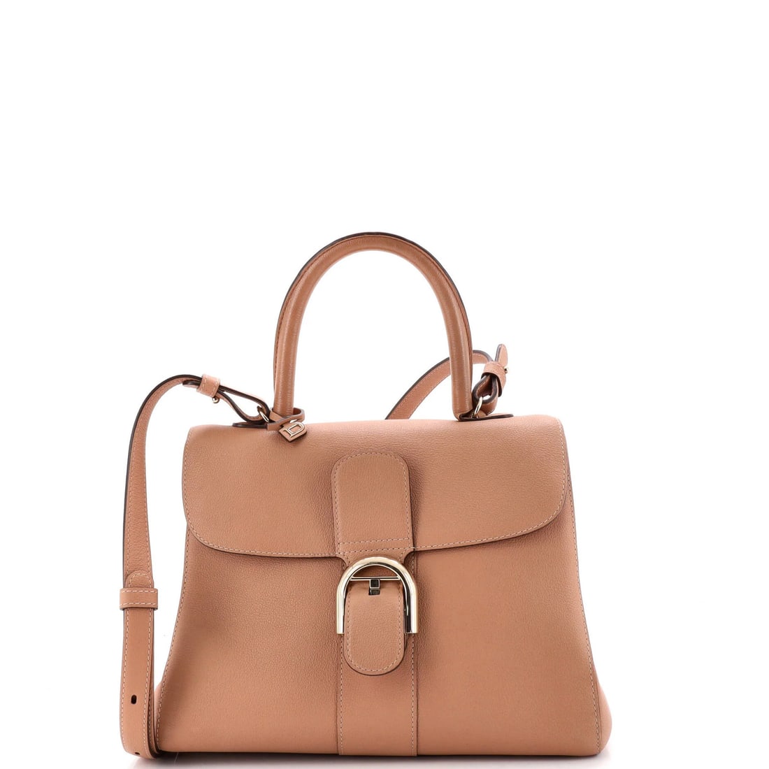 Delvaux Brillant Top Handle Bag Leather MM: Delvaux Brillant Top Handle Bag Leather MM The Delvaux Brillant Top Handle Bag Leather MM boasts a neutral exterior with minor scuffs, cracking, and creases. Measuring 8.5" high, 11" wide, and 6" deep