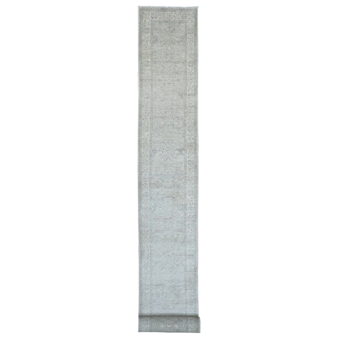 2'3"x29'4" Gray Heris Design High Mountain Wool Hand Knotted Runner Rug: 2'3"x29'4" Gray Heris Design High Mountain Wool Hand Knotted Runner Rug The Heris design rug boasts an impressive size, measuring 352 inches in length and 27 inches in width. Hand-knotted from high-qu