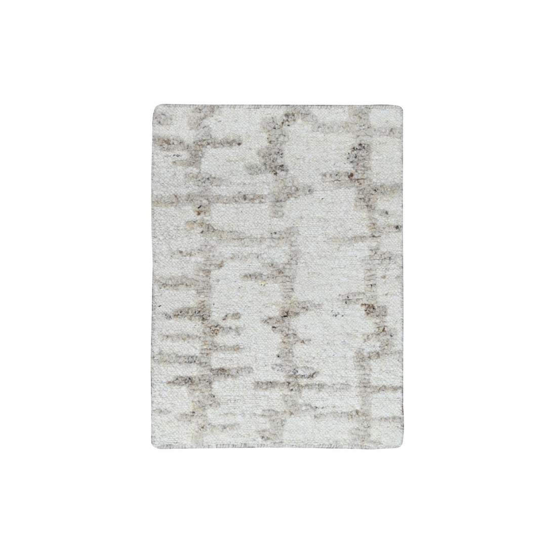 2'x2'10" Ivory Pure Wool Minimalist Swedish Design Hand Knotted Mat Rug: 2'x2'10" Ivory Pure Wool Minimalist Swedish Design Hand Knotted Mat Rug This beautifully crafted, hand-knotted wool rug boasts an elegant minimalist design with a rich ivory color. Made from high-qual