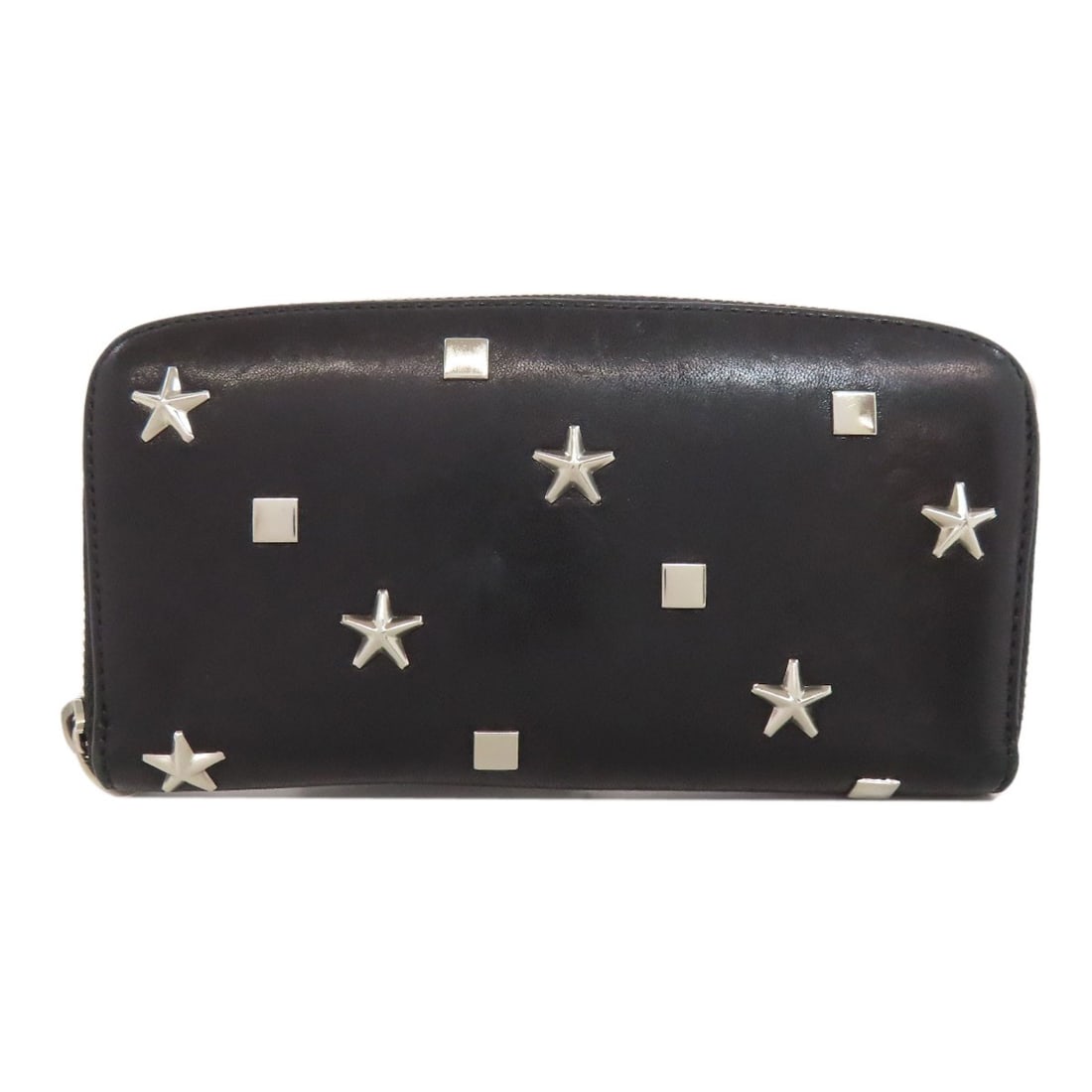 Studs Wallet Leather Coin Bifold Motif Star Jimmy Choo: Studs Wallet Leather Coin Bifold Motif Star Jimmy Choo Studs Wallet Leather Coin Bifold Motif Star Jimmy Choo - A sleek and sophisticated black bifold wallet with a coin pocket, featuring a stylish mo