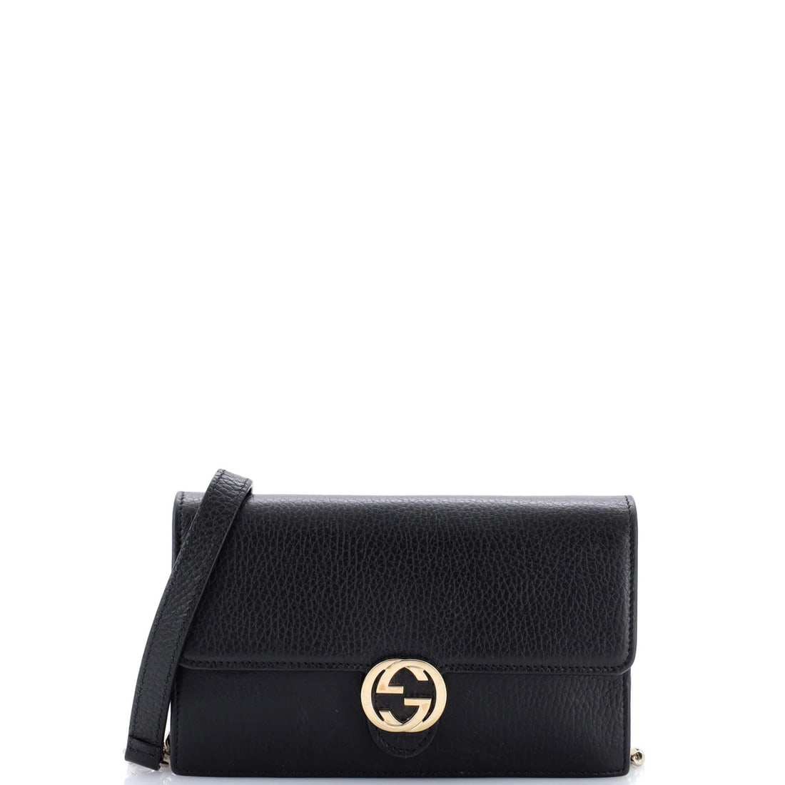 Gucci Leather Interlocking Chain Wallet: Gucci Leather Interlocking Chain Wallet The Gucci Leather Interlocking Chain Wallet boasts sleek, interlocking chain design and premium leather exterior in black. With its gold hardware accents, this 
