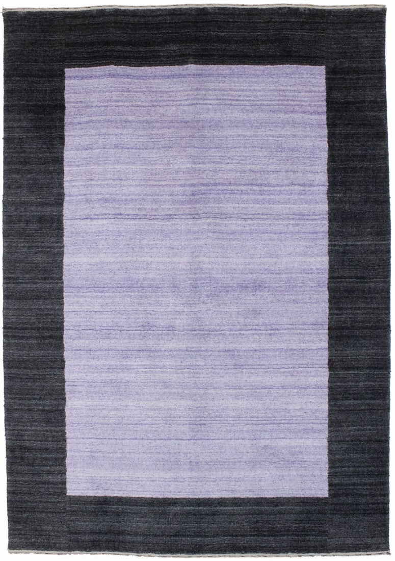 Modern Gabbeh Wool Area Rug Oriental 4X6 Ft Tribal Border Design Kids Room Hand-Knotted: Modern Gabbeh Wool Area Rug Oriental 4X6 Ft Tribal Border Design Kids Room Hand-Knotted Hand-knotted in wool, this modern tribal-style area rug boasts a unique lilac and dark grey border design. Made 