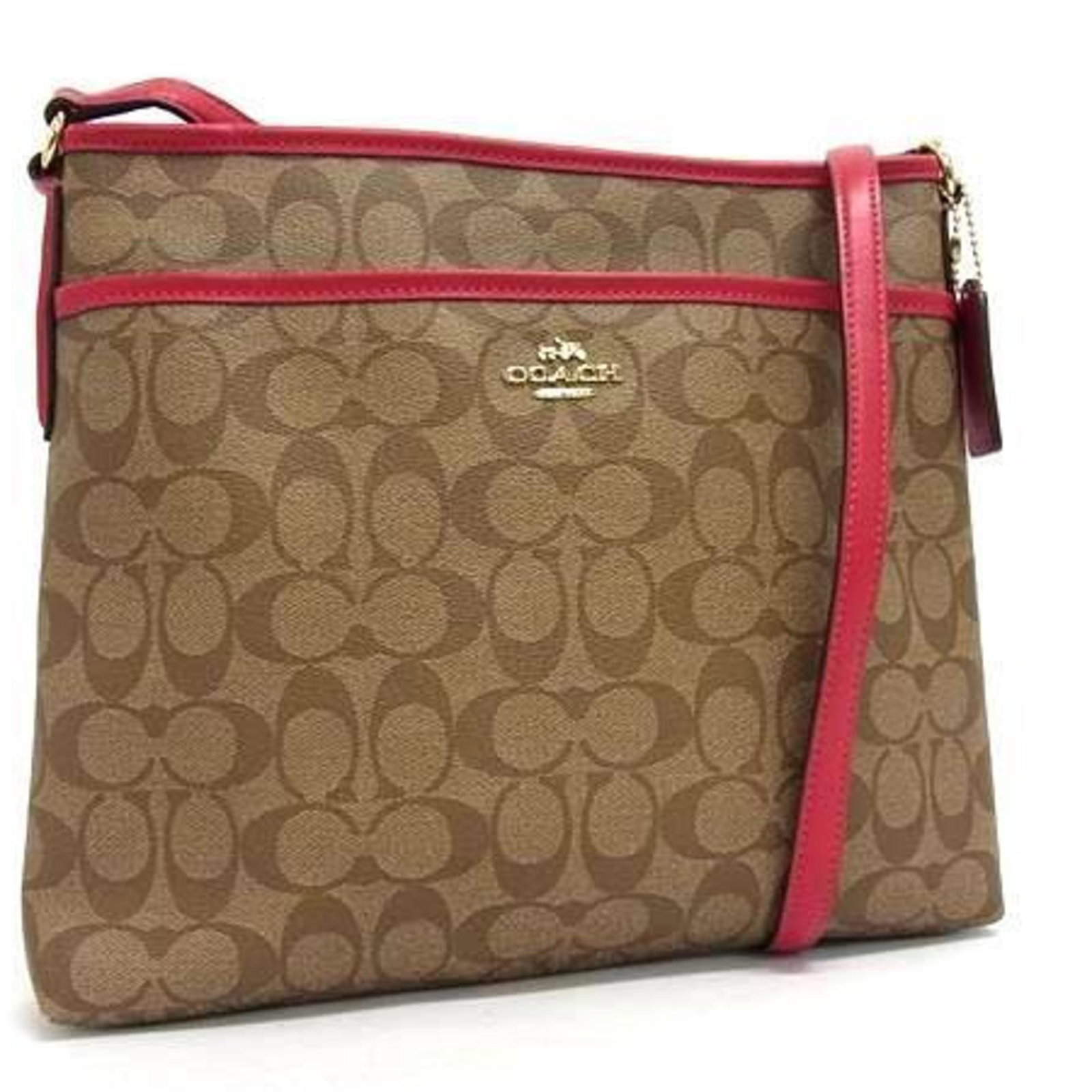 Coach Shoulder Bag Pvc Leather: Coach Shoulder Bag Pvc Leather Brown and pink PVC leather Coach shoulder bag with a classic design, measuring 25cm x 29cm x 4.5cm. This stylish accessory features a unique combination of materials and