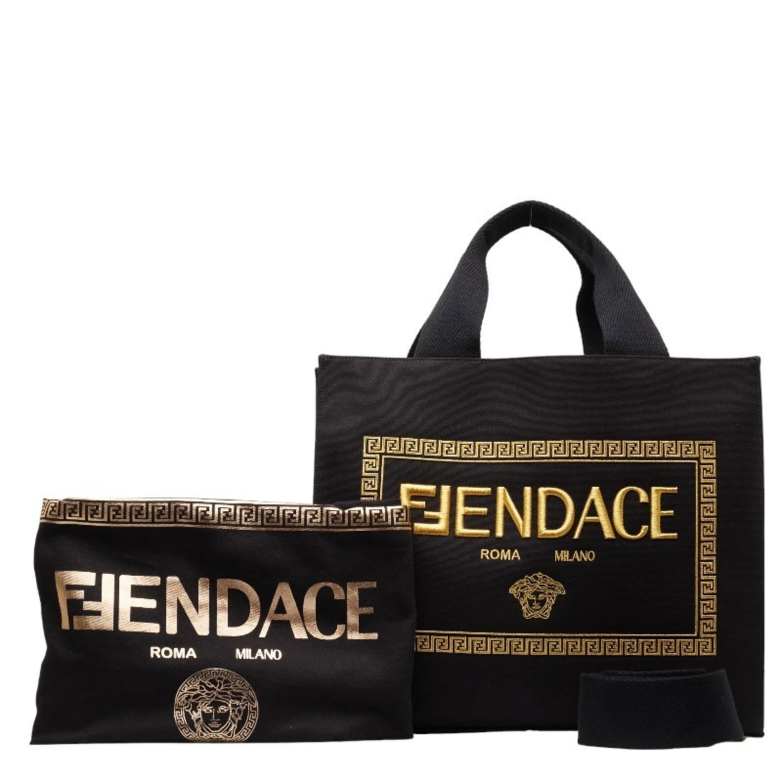 Shoulder Bag Canvas Tote By Fendi: Shoulder Bag Canvas Tote By Fendi Canvas tote bag with zipper pocket, open outer pocket and shoulder strap. Made from high-quality canvas in black and yellow colors, this Fendi design features a class