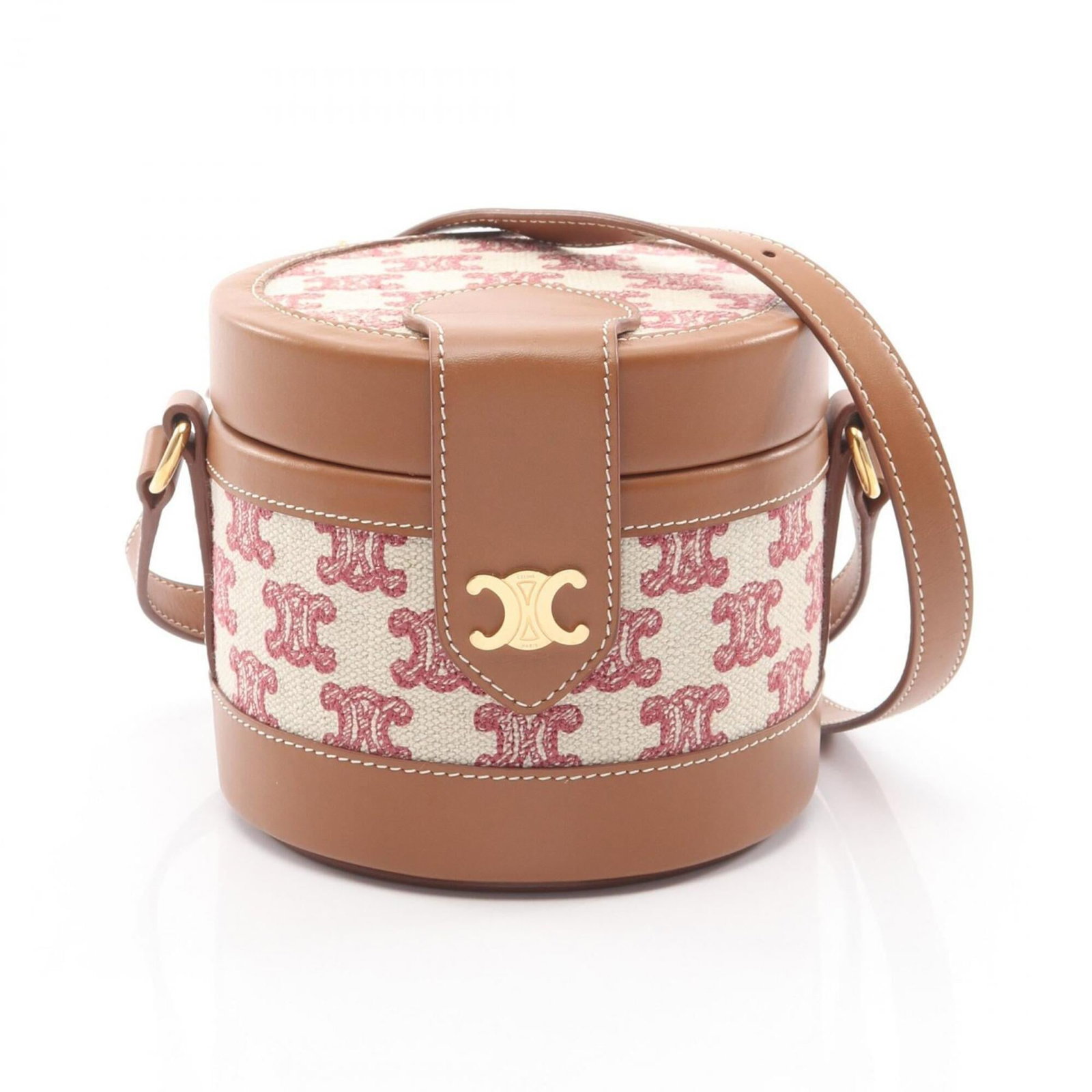 Canvas leather shoulder bag: Canvas leather shoulder bag Canvas leather shoulder bag in brown, ivory, and red colors. Made from canvas and leather, this stylish bag measures 11cm x 13cm x 13cm. The bag features a classic design t