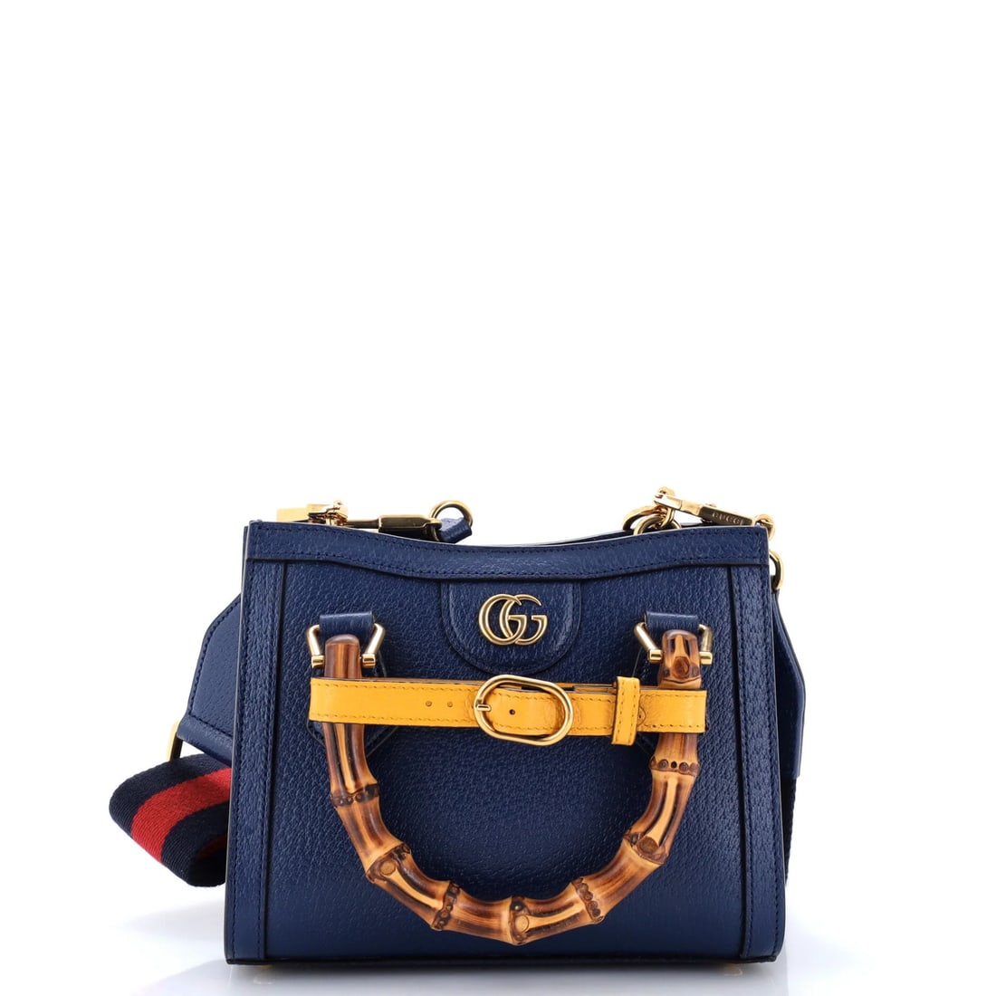 Gucci Diana NM Bamboo Handle Tote Leather Mini: Gucci Diana NM Bamboo Handle Tote Leather Mini Gucci Diana NM Bamboo Handle Tote Leather Mini features a striking blue exterior with a bamboo handle, adding an eco-friendly touch to its sleek design. 