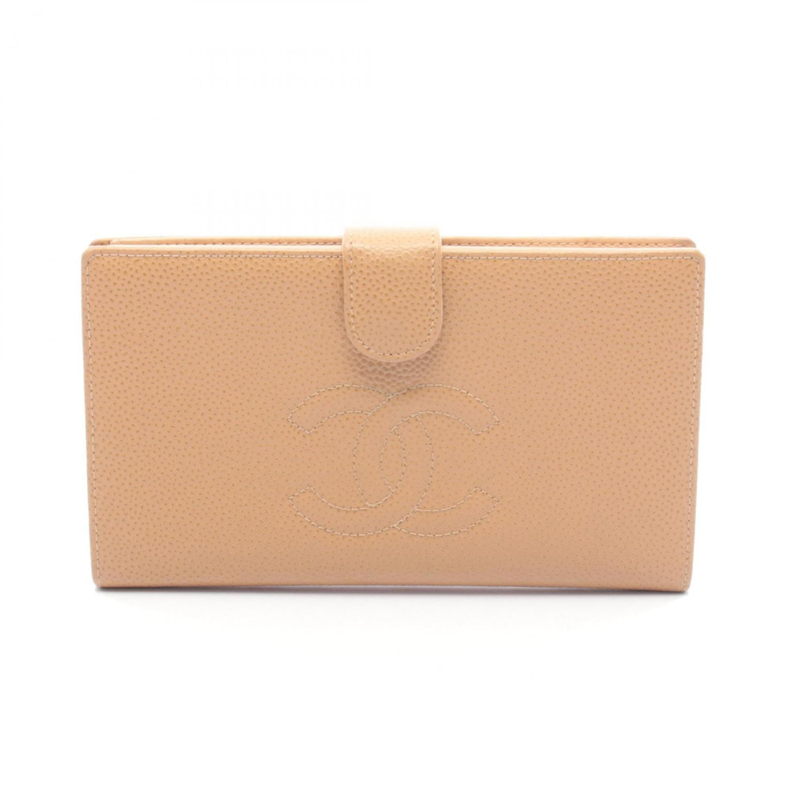 Long Wallet Leather Bi Fold Chanel: Long Wallet Leather Bi Fold Chanel Beige Grained Calfskin Long Wallet with Bi-Fold Design. This Chanel long wallet features a classic bi-fold design made from high-quality leather, perfect for