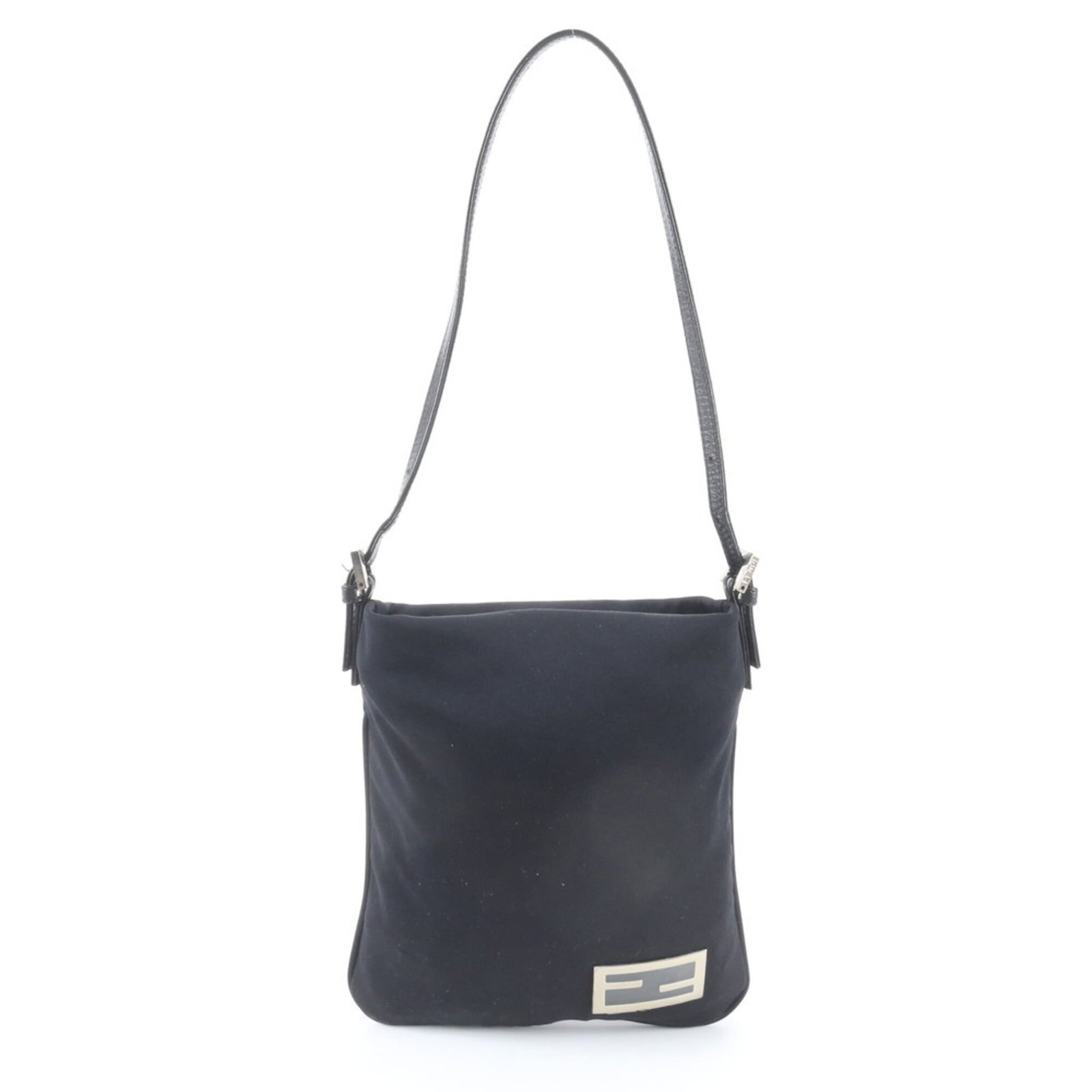 Fendi Canvas Leather Shoulder Bag: Fendi Canvas Leather Shoulder Bag The Fendi Canvas Leather Shoulder Bag boasts sleek, modern design with its black leather and canvas combination. Measuring just 24cm x 21cm x 1cm, it's a compact yet 
