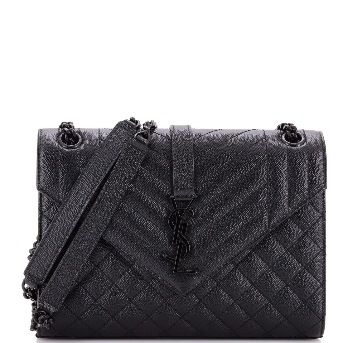 Saint Laurent Classic Monogram Envelope Satchel Mixed Matelasse Leather Medium: Saint Laurent Classic Monogram Envelope Satchel Mixed Matelasse Leather Medium Black Saint Laurent Classic Monogram Envelope Satchel in mixed matelasse leather, featuring a medium size with 12" handle