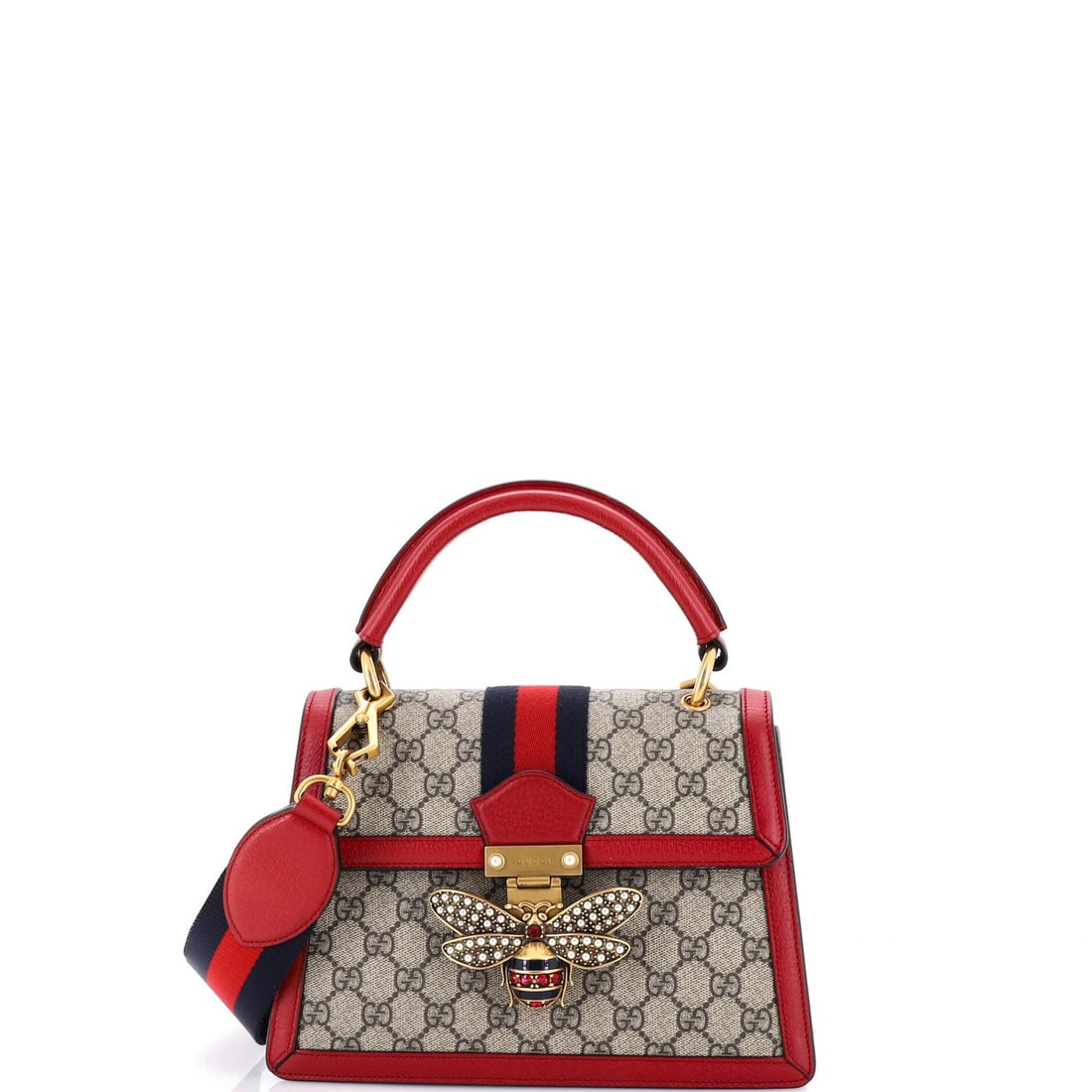 Gucci Queen Margaret Top Handle Bag GG Coated Canvas with Leather Small: Gucci Queen Margaret Top Handle Bag GG Coated Canvas with Leather Small The Gucci Queen Margaret Top Handle Bag GG Coated Canvas with Leather Small boasts a striking red exterior and elegant gold hard