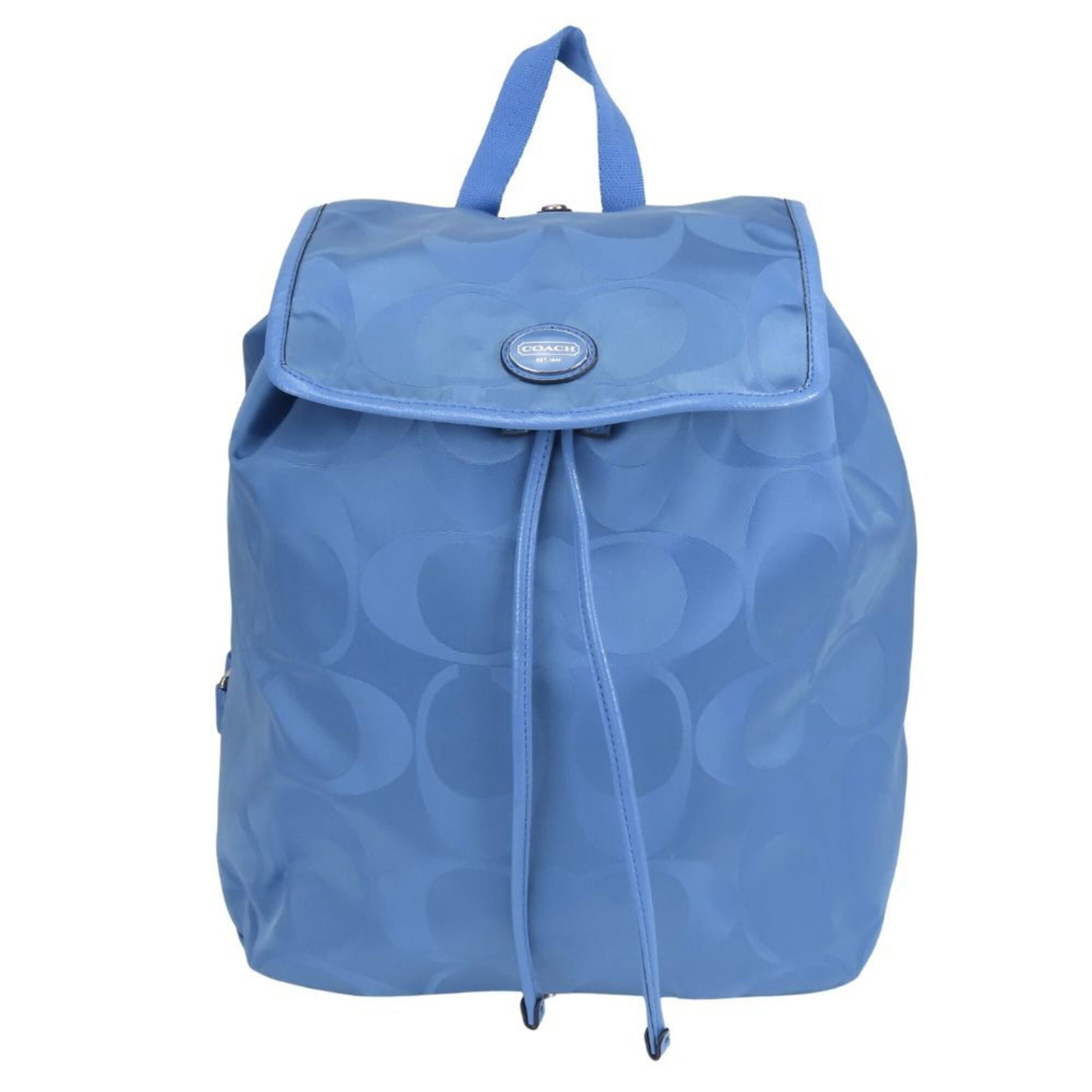Nylon Leather Backpack Coach: Nylon Leather Backpack Coach Nylon and leather backpack from Coach, featuring blue color and a size of 32cm x 27cm x 13.5cm. This backpack weighs 350g and has adjustable strap length of 68.5cm. Made w