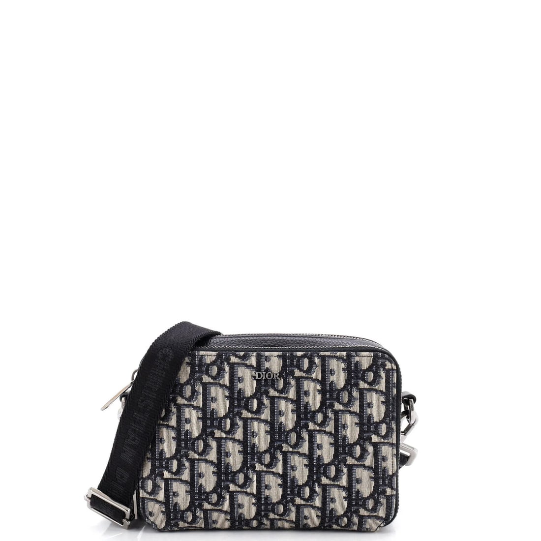 Dior Crossbody Oblique Canvas Christian Double Zip Pouch: Dior Crossbody Oblique Canvas Christian Double Zip Pouch This Dior Crossbody Oblique Canvas Christian Double Zip Pouch boasts a striking blue canvas exterior with silver hardware, measuring 5" x 7" x 