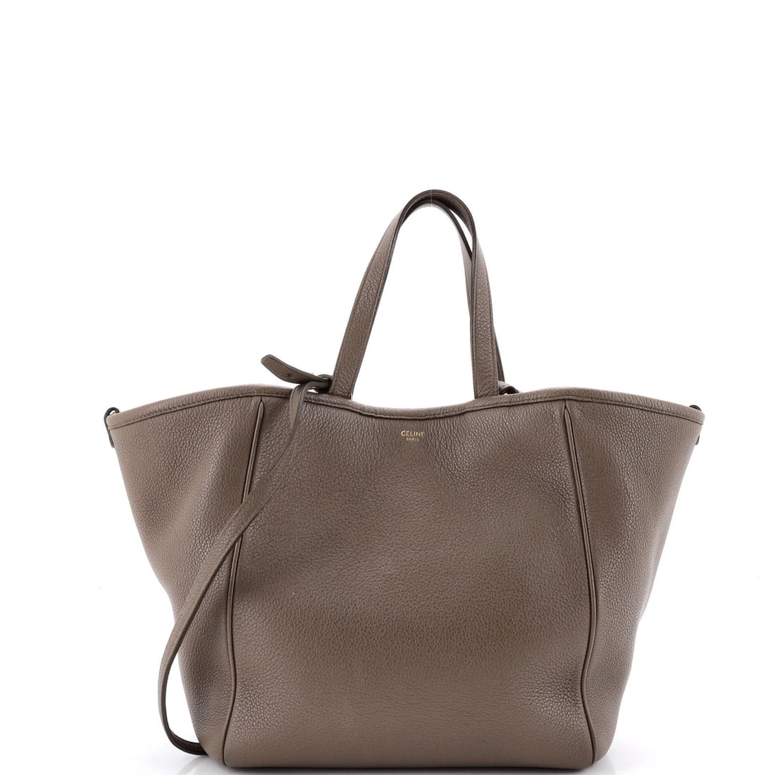 Folded Cabas Leather Small Celine: Folded Cabas Leather Small Celine Folded Cabas Leather Small Celine, a neutral-toned tote with gold hardware, features a suede interior and sturdy leather exterior. This small size offers versatility 
