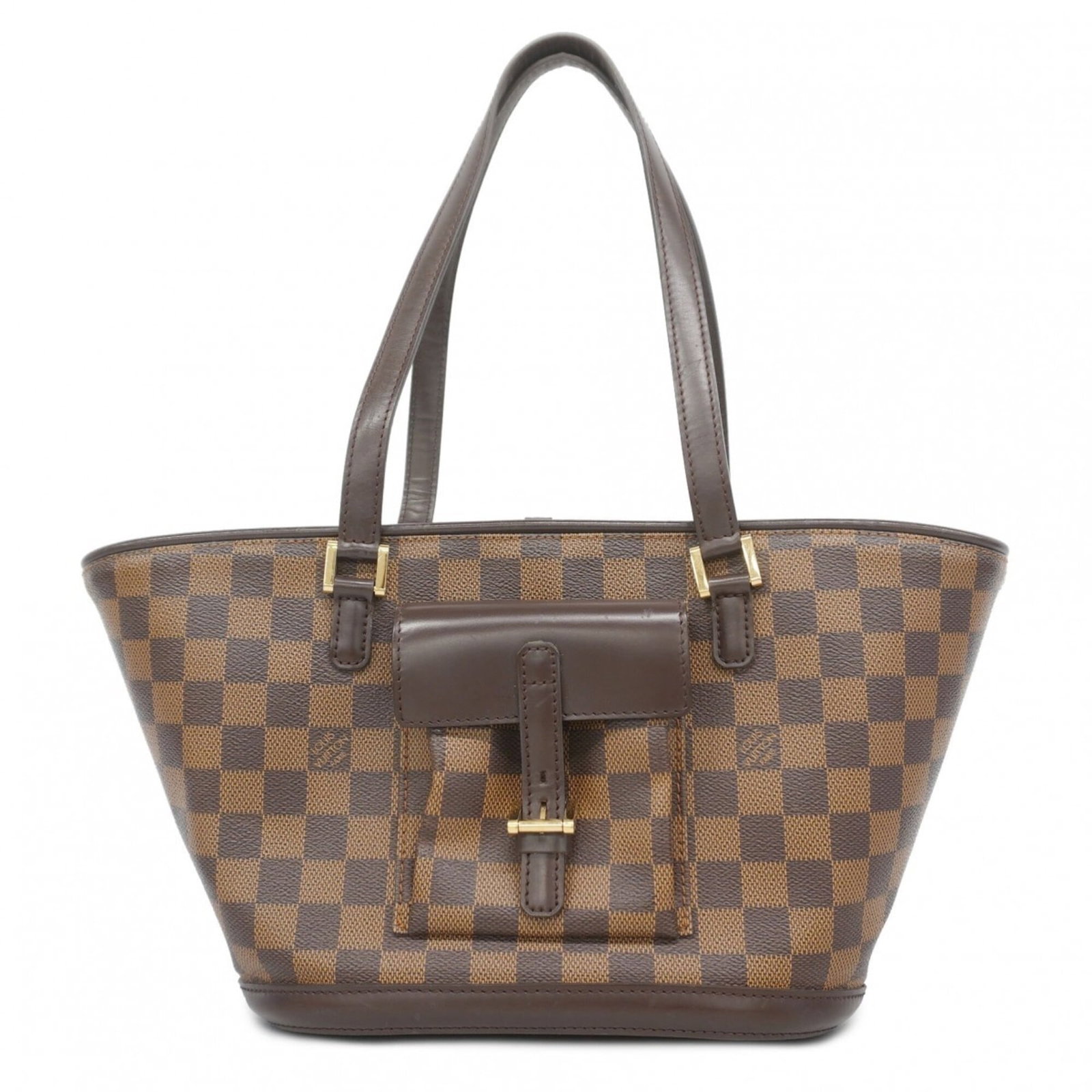 Louis Vuitton Handbag: Louis Vuitton Handbag Louis Vuitton's Ebene handbag boasts its signature monogram pattern and timeless design, making it a stylish addition to any wardrobe. Measuring 19.5cm x 22.5cm x 10.5cm, the