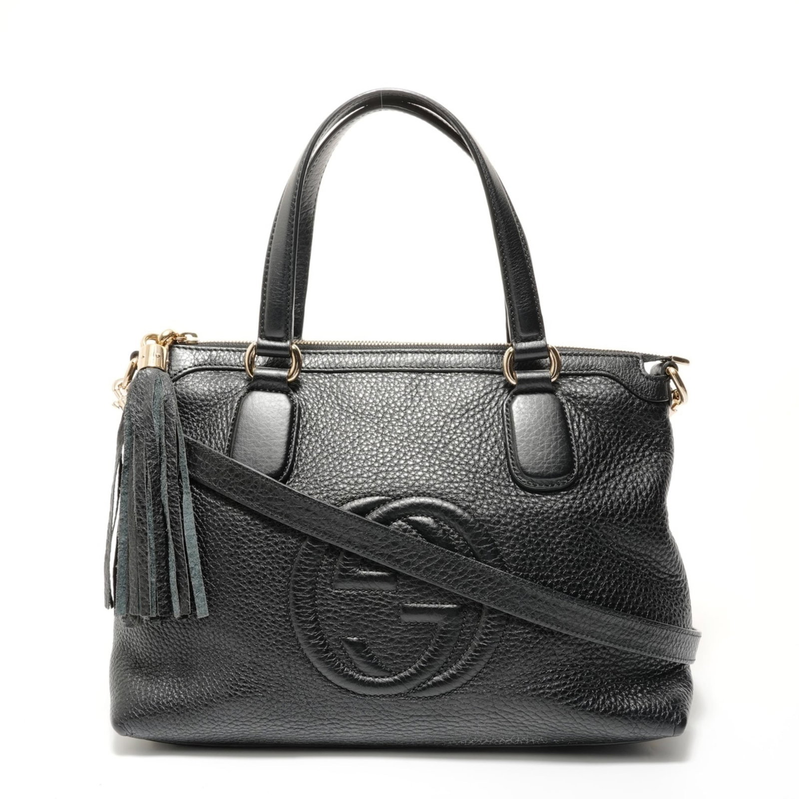 Handbag Gucci: Handbag Gucci Black Gucci handbag with dimensions 24cm x 32cm x 13cm, originating from Italy. This women's bag features a classic design and sleek black color. The signature bears no indication of