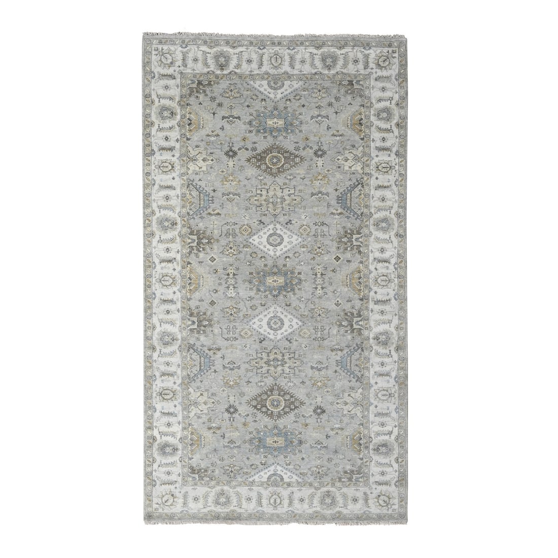 6'x11'9" Stargazer Gray Karajeh Geometric Hand Knotted Wide Runner Rug: 6'x11'9" Stargazer Gray Karajeh Geometric Hand Knotted Wide Runner Rug The Stargazer Gray Karajeh Geometric Hand Knotted Wide Runner Rug boasts an impressive size, measuring 6'0" x 11'9", making it a 
