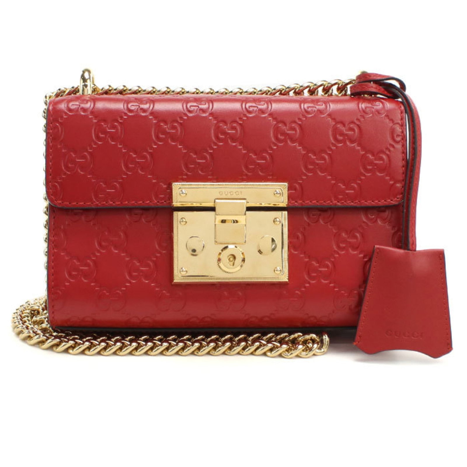 Shoulder Bag Leather: Shoulder Bag Leather Red leather shoulder bag from Gucci, made with gold hardware and measuring 13cm x 20cm x 7cm. This stylish bag features a classic design that showcases the iconic Italian brand's 