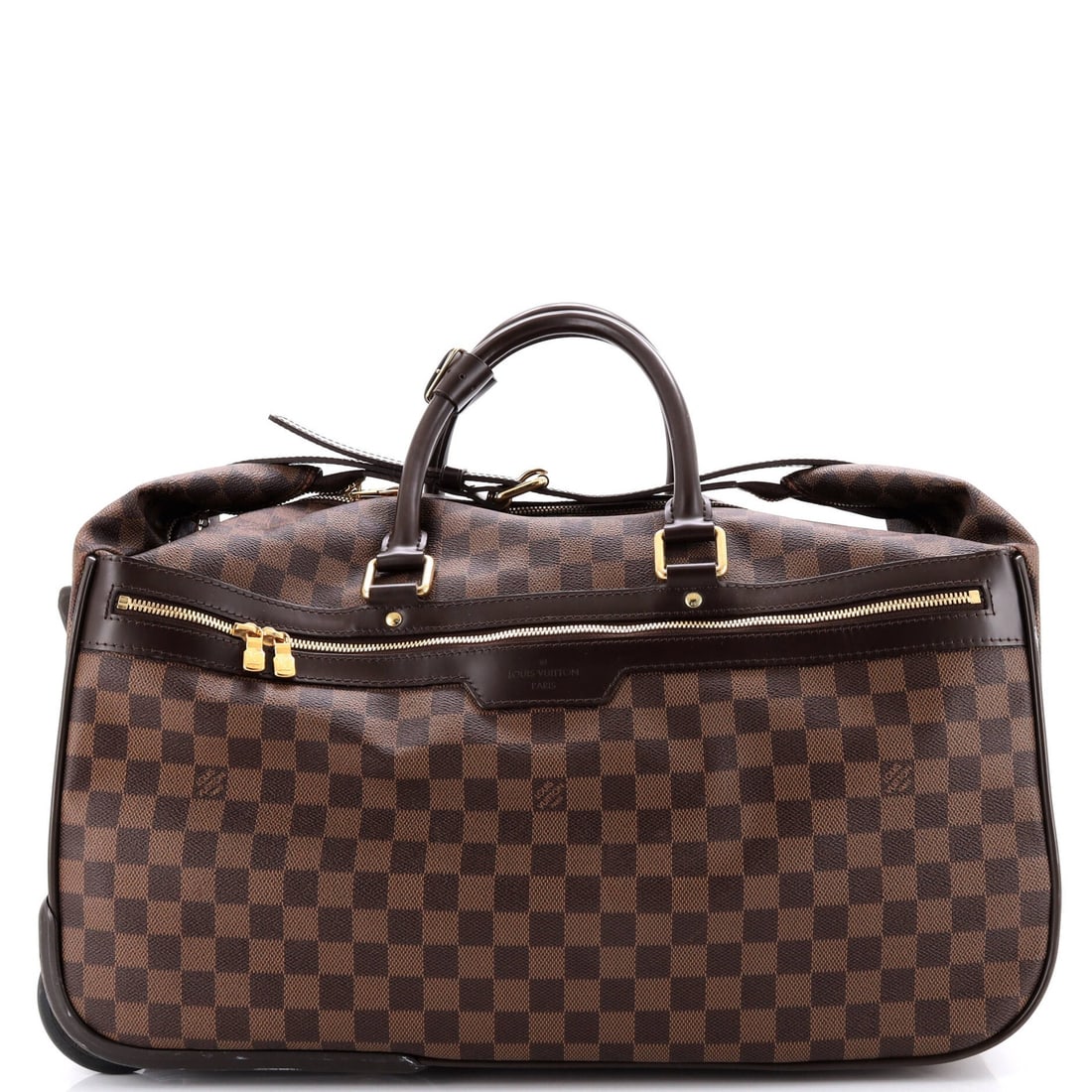 Louis Vuitton Eole Bag Damier: Louis Vuitton Eole Bag Damier The Louis Vuitton Eole Bag Damier 50 in brown features a classic canvas coated exterior with heavy scuffs on the back, base, and edge wear. Minor creases and scuffs are p