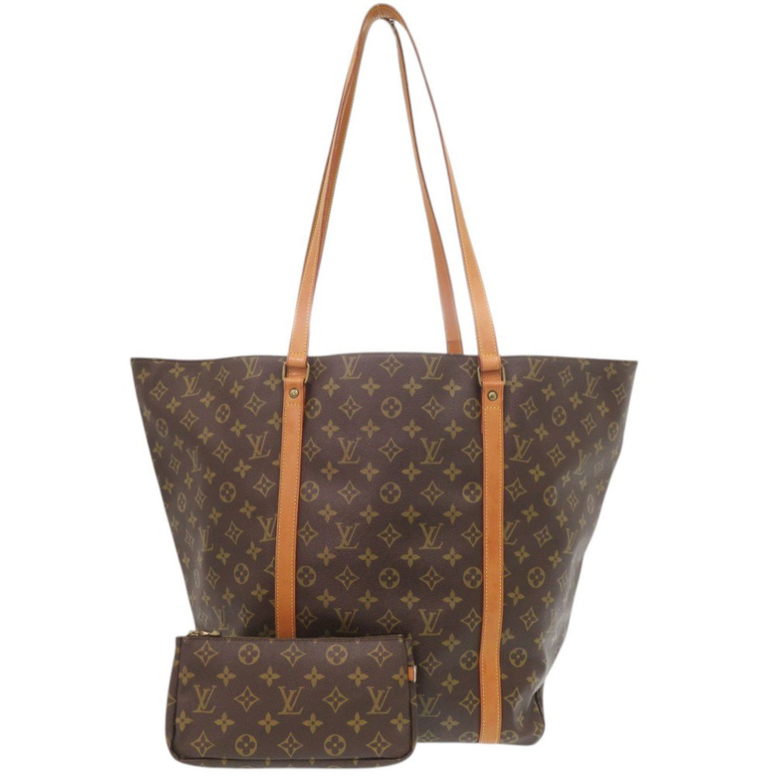 Tote bag monogram Louis Vuitton: Tote bag monogram Louis Vuitton Monogrammed with the iconic Louis Vuitton design, this brown tote bag boasts a classic French touch. Made from high-quality materials, its spacious interior and sturdy 