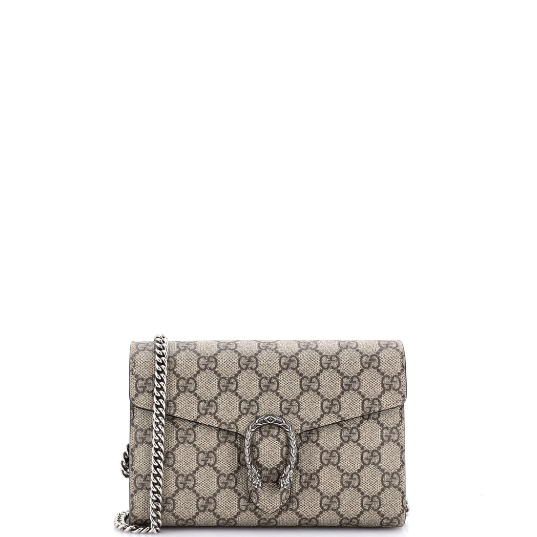 Gucci Dionysus chain wallet small GG coated canvas: Gucci Dionysus chain wallet small GG coated canvas The Gucci Dionysus chain wallet small GG coated canvas boasts a stylish, cross-body design with a brown exterior and silver hardware. This compact ac