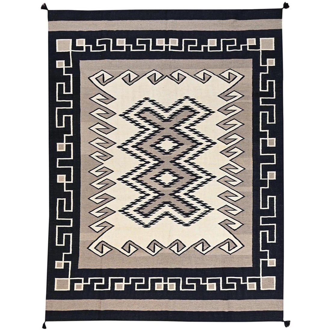9'x12'2" Brown Southwest Geometric Design Hand Woven Flat Weave Wool Rug: 9'x12'2" Brown Southwest Geometric Design Hand Woven Flat Weave Wool Rug 9'x12'2" Brown Southwest Geometric Design Hand Woven Flat Weave Wool Rug features a striking geometric pattern in rich brown hu
