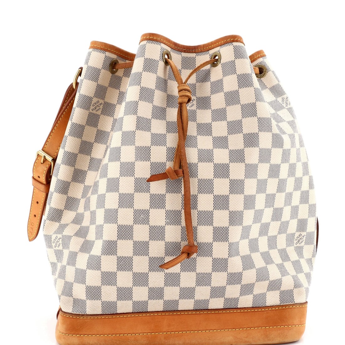Large Damier Handbag Vuitton Louis Noe: Large Damier Handbag Vuitton Louis Noe White Damier Large Louis Vuitton Noe Bucket Handbag with Canvas Coated Exterior and Neutral Interior, featuring gold hardware. This large handbag measures 13"