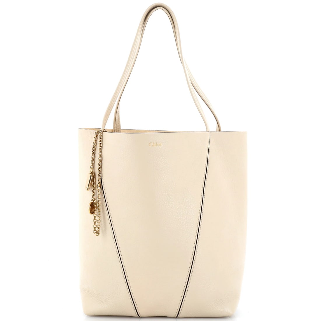 Spin Chloe Medium Leather Tote: Spin Chloe Medium Leather Tote Spin Chloe Medium Leather Tote features a neutral exterior with leather construction and aged gold hardware. The tote boasts classic style with a medium size, measuring 