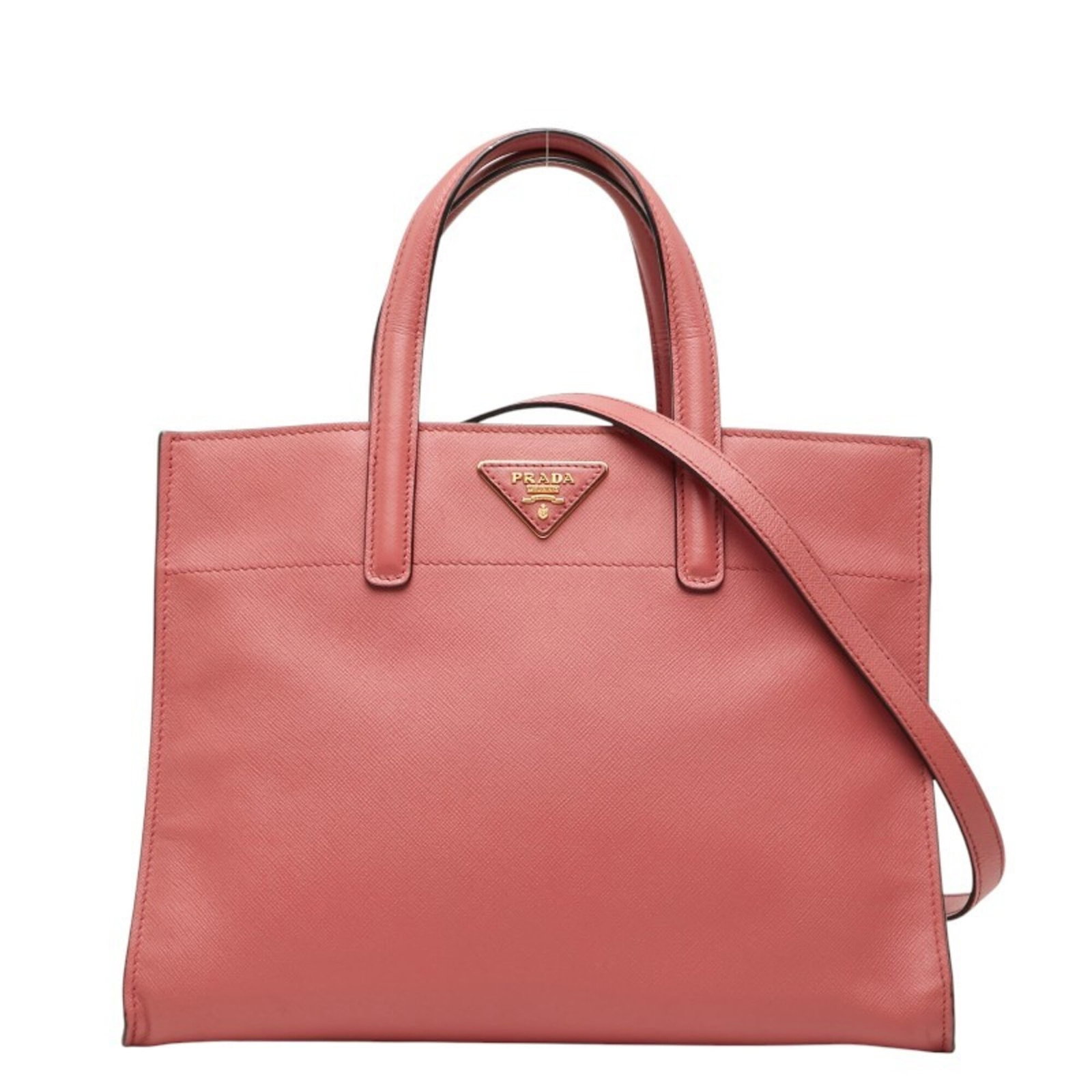 Handbag Leather Shoulder Prada: Handbag Leather Shoulder Prada Saffiano leather construction provides durability and style to this Prada shoulder bag. Measuring 22.5cm x 29cm x 14cm, the pink color adds a touch of femininity to this